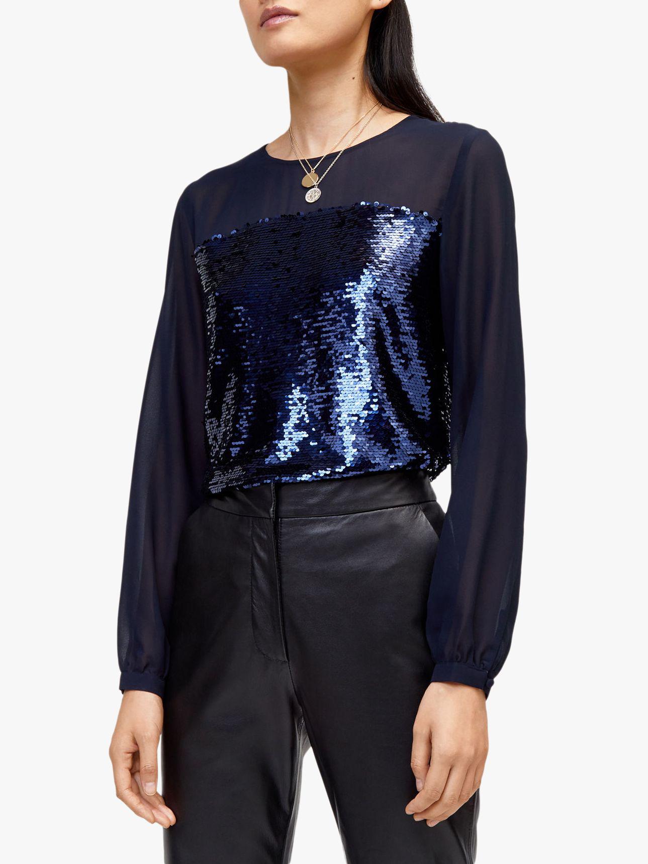 warehouse sheer sleeve sequin top