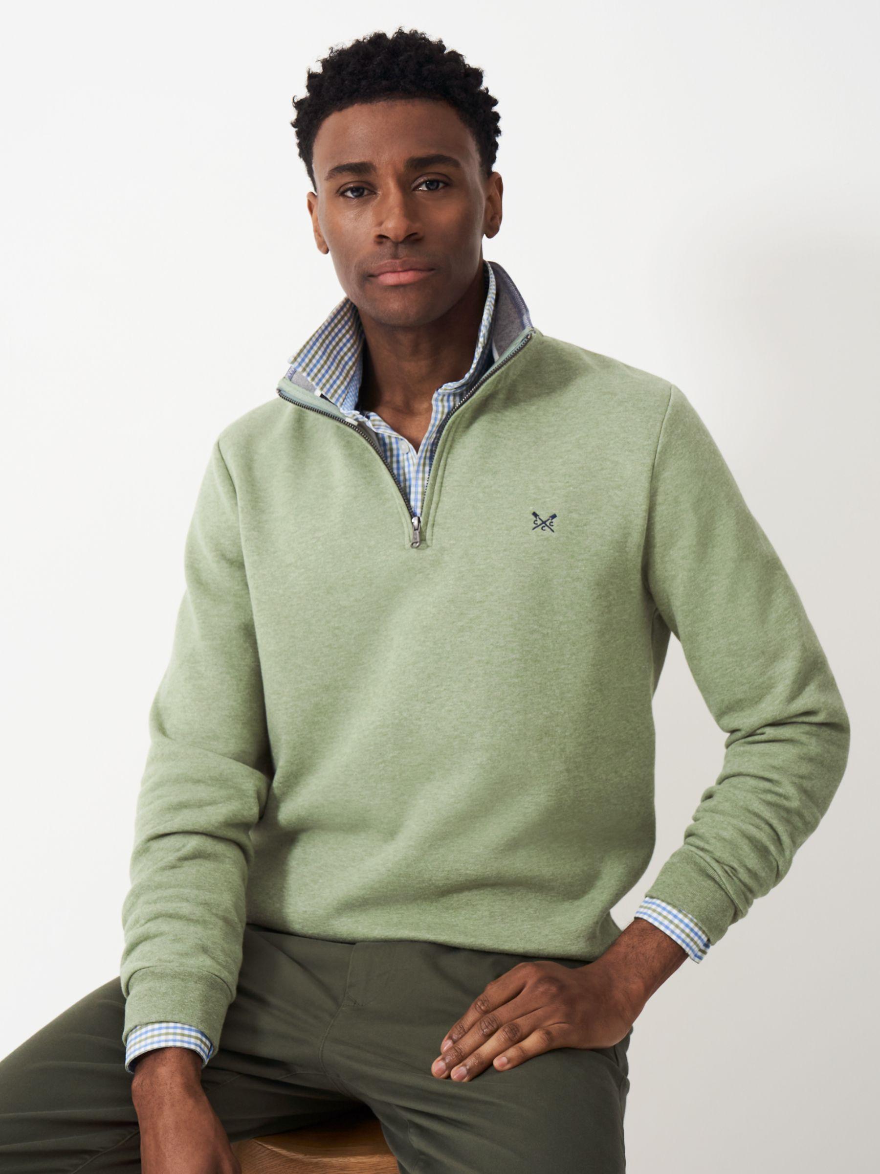 Crew Clothing Organic Cotton Half-Zip Jumper, Dark Green at John