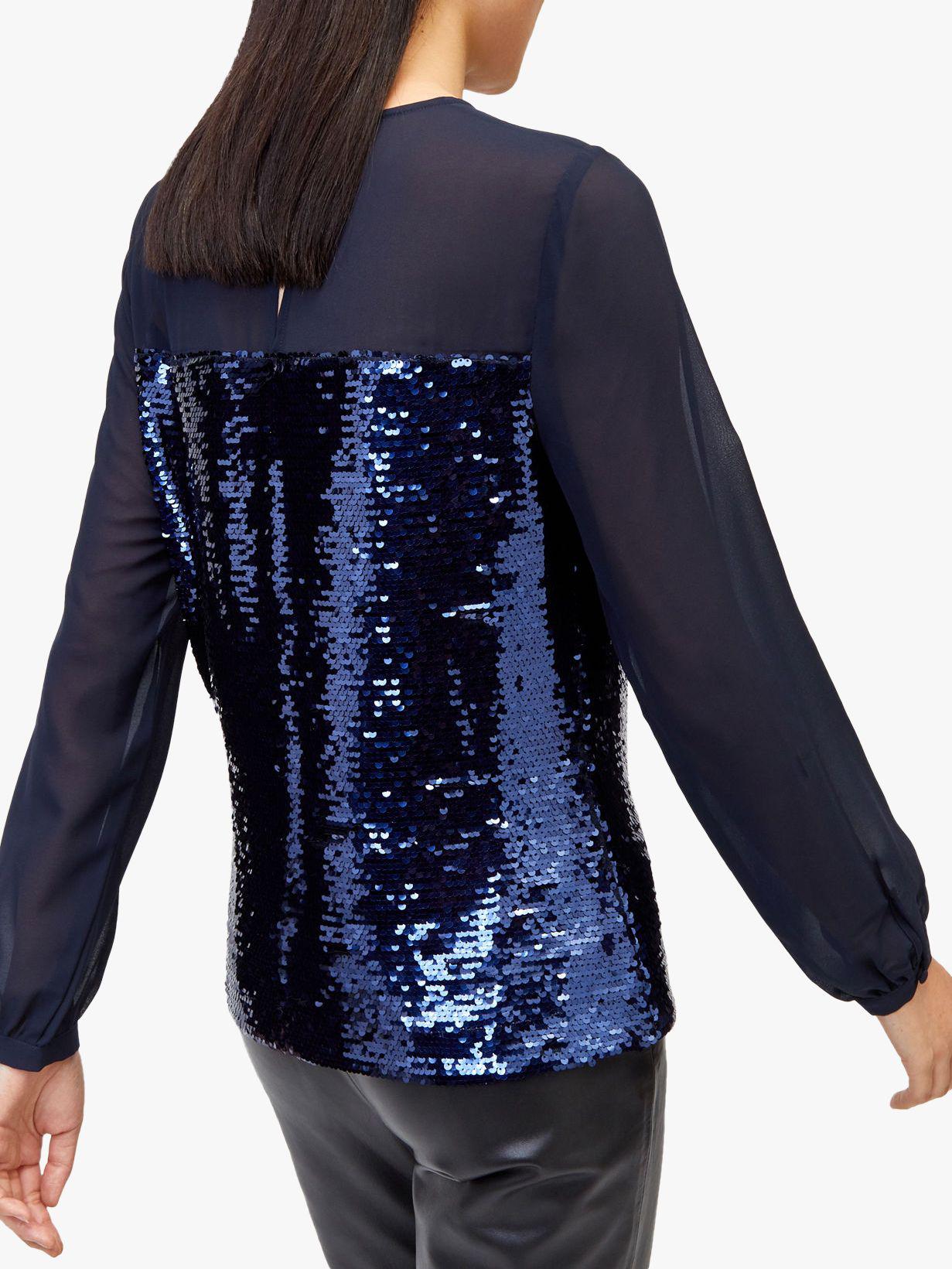 warehouse sheer sleeve sequin top