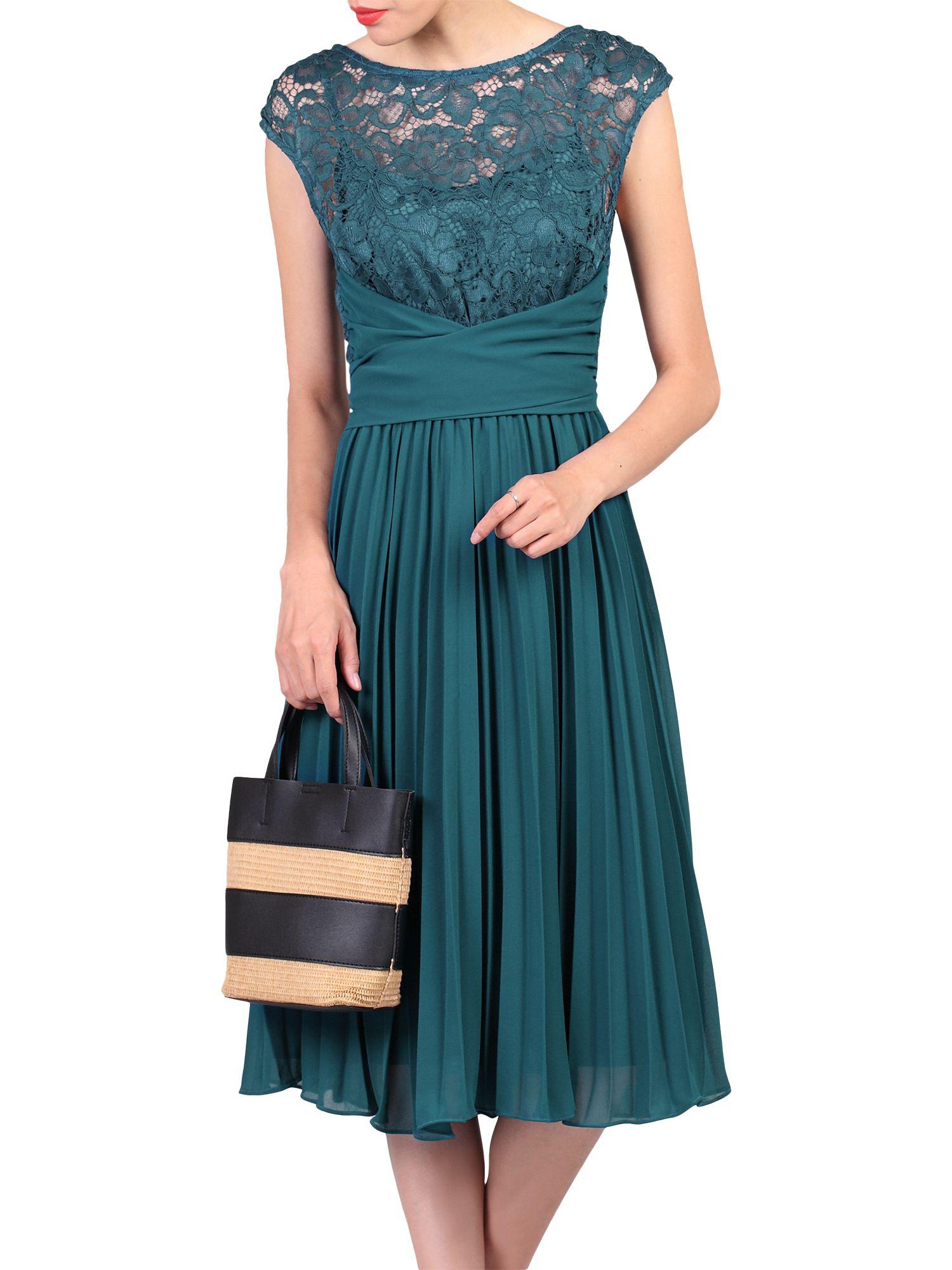 jolie moi lace bodice pleated maxi dress