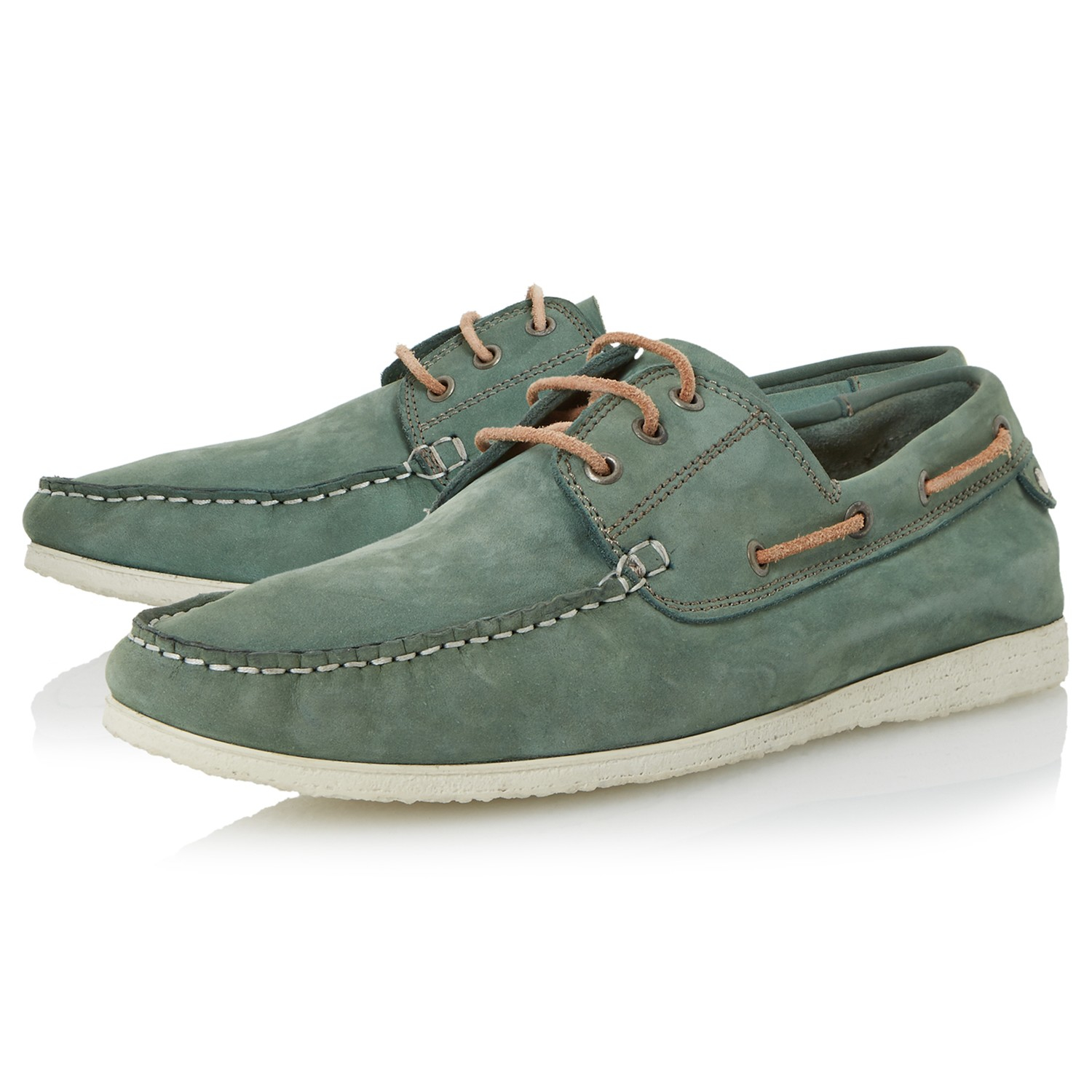 Dune Leather Belize Nubuck Laceup Boat Shoes in Green for