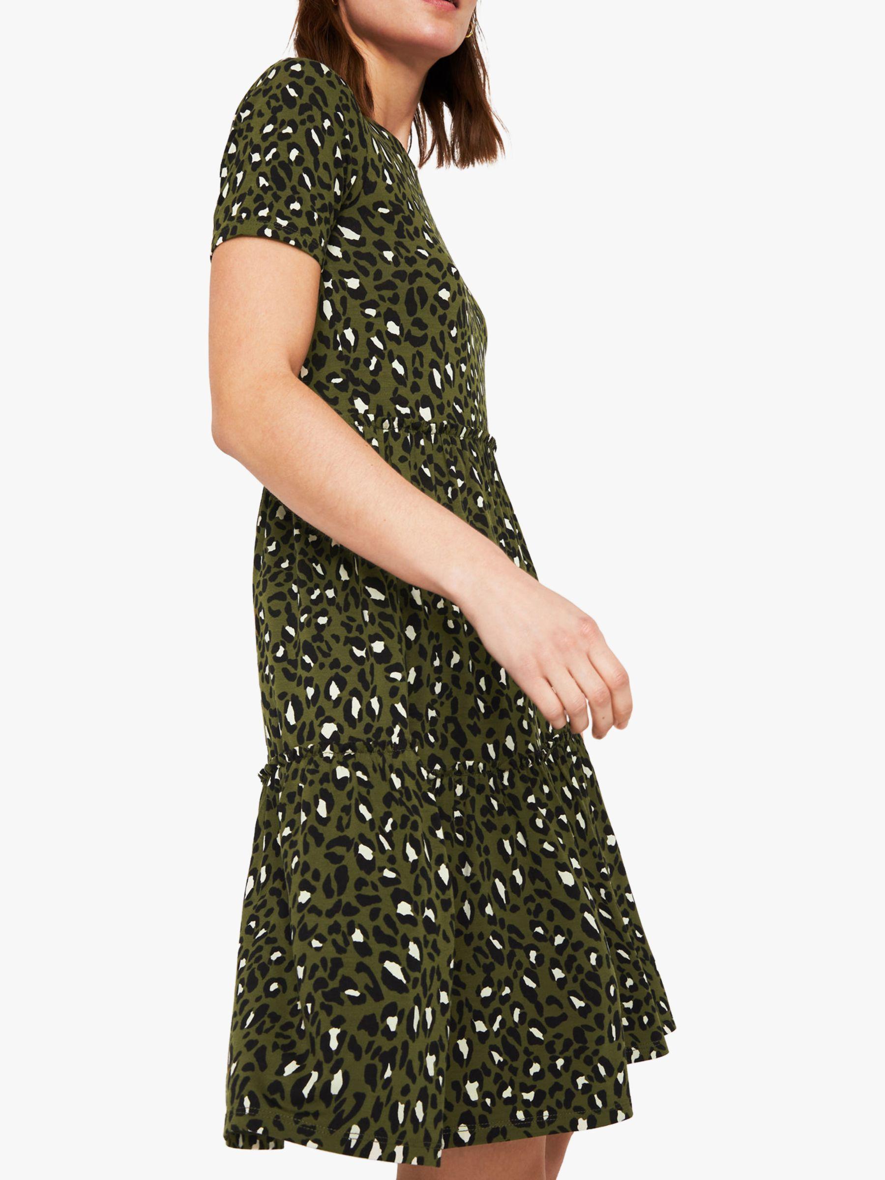 warehouse animal print shirt dress green