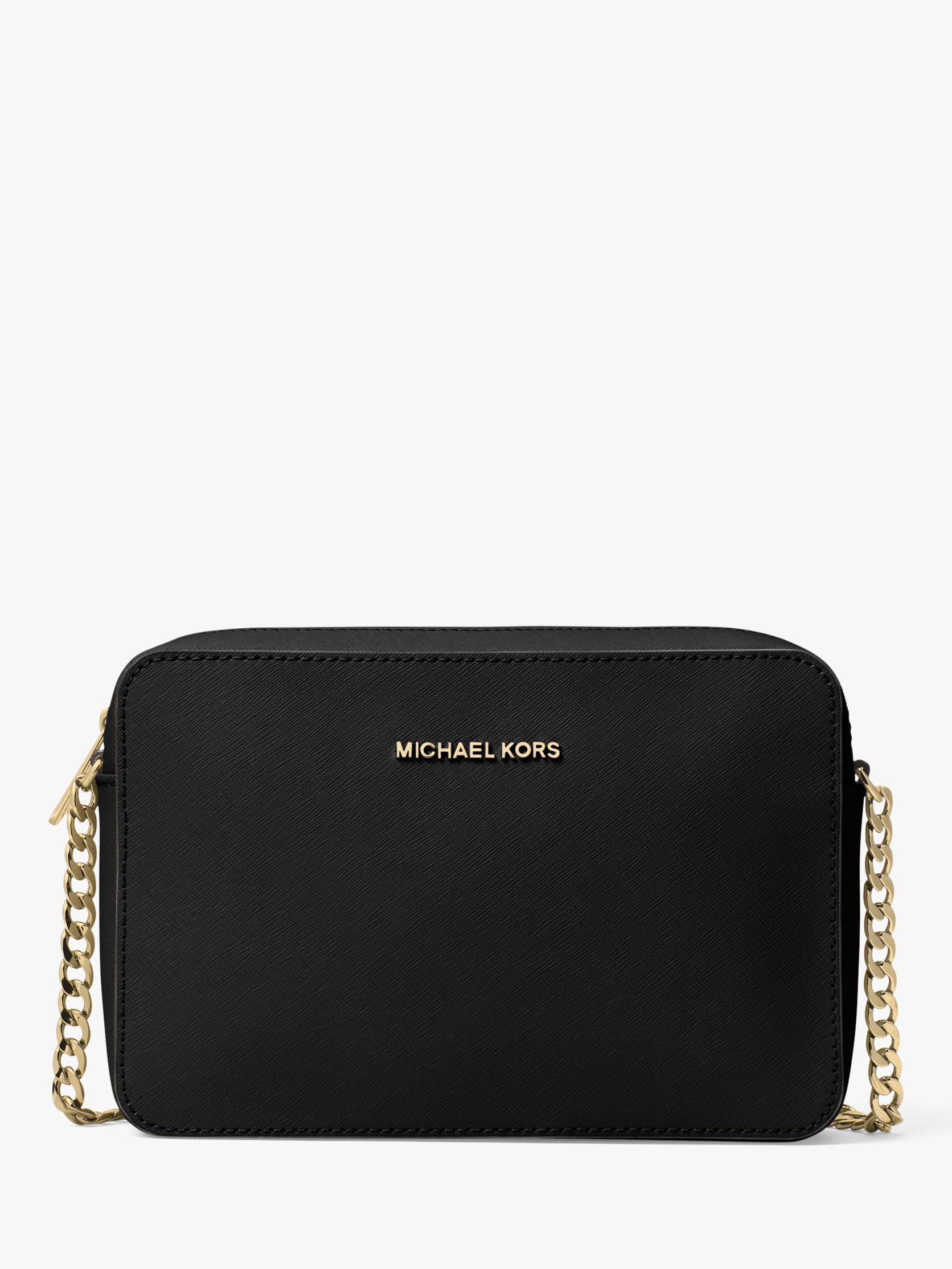 Michael Kors Jet Set Large Saffiano Leather Crossbody Bag in Black/Gold (Black) - Lyst