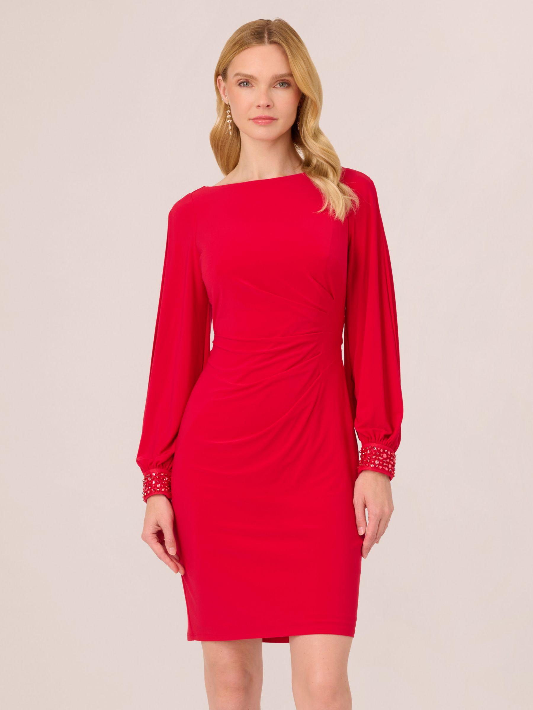Adrianna Papell Beaded Cuff Short Jersey Dress in Red | Lyst UK
