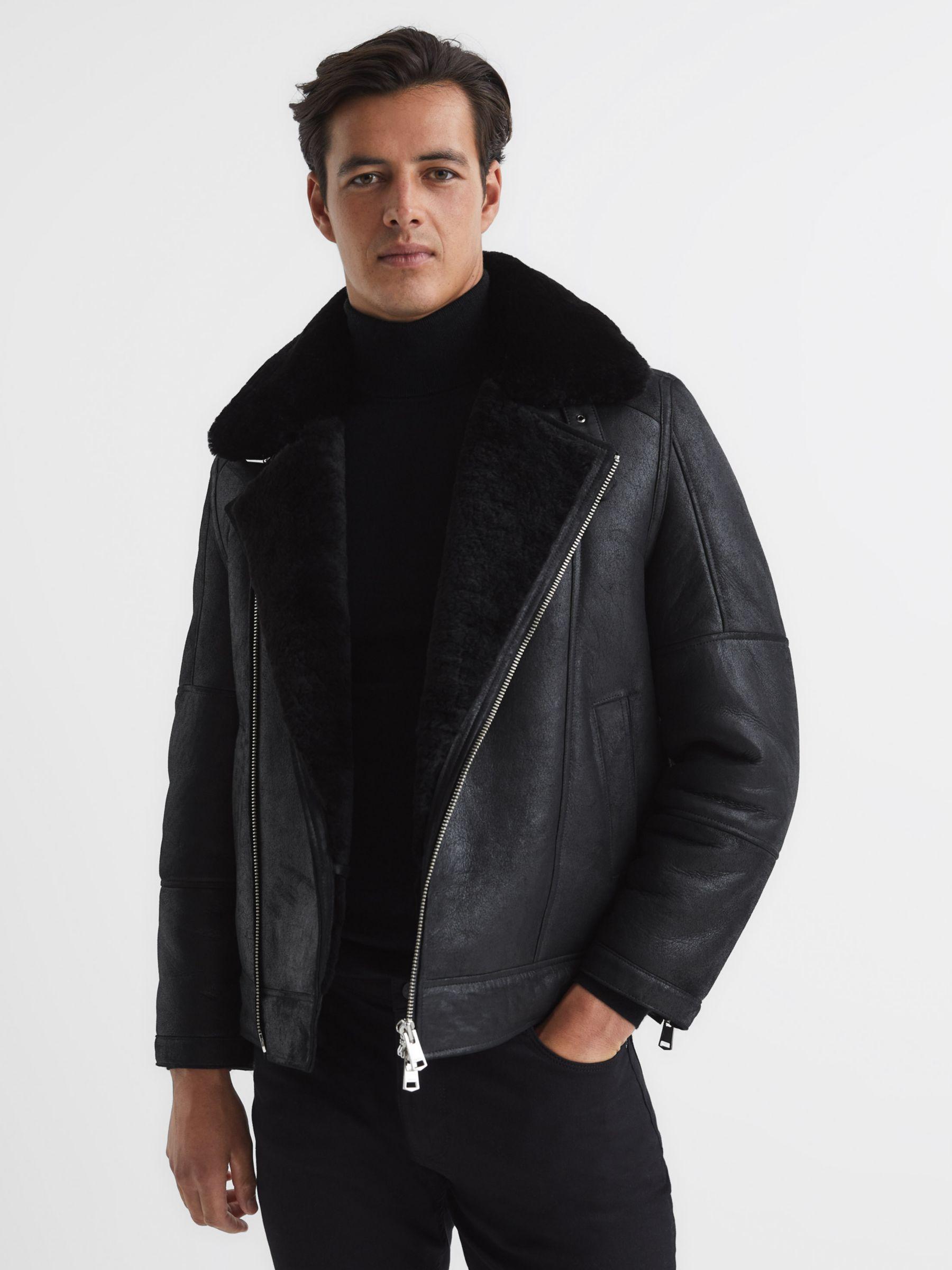 Reiss Aka Sheepskin Zip Jacket in Black for Men Lyst UK