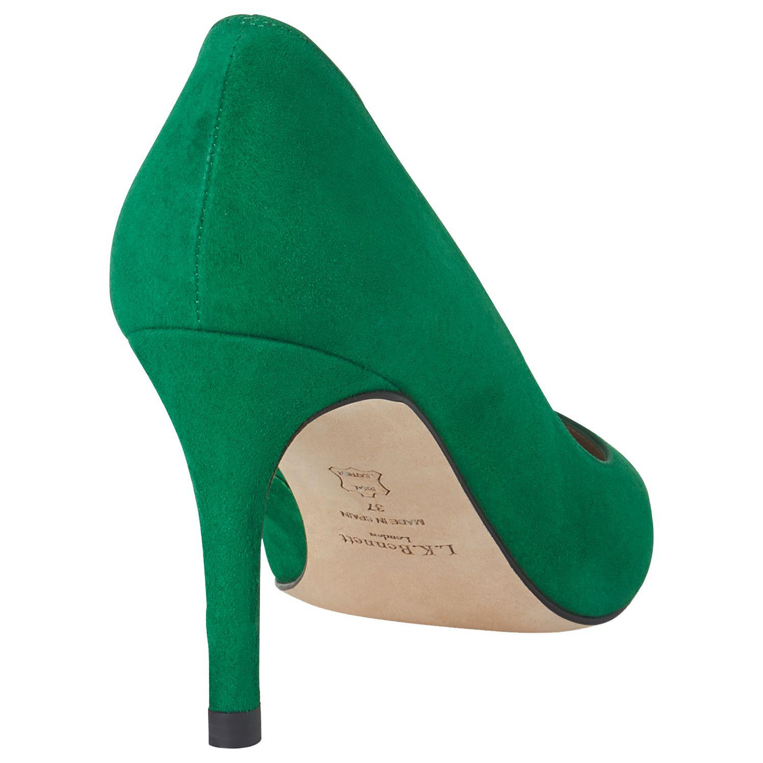green suede court shoes