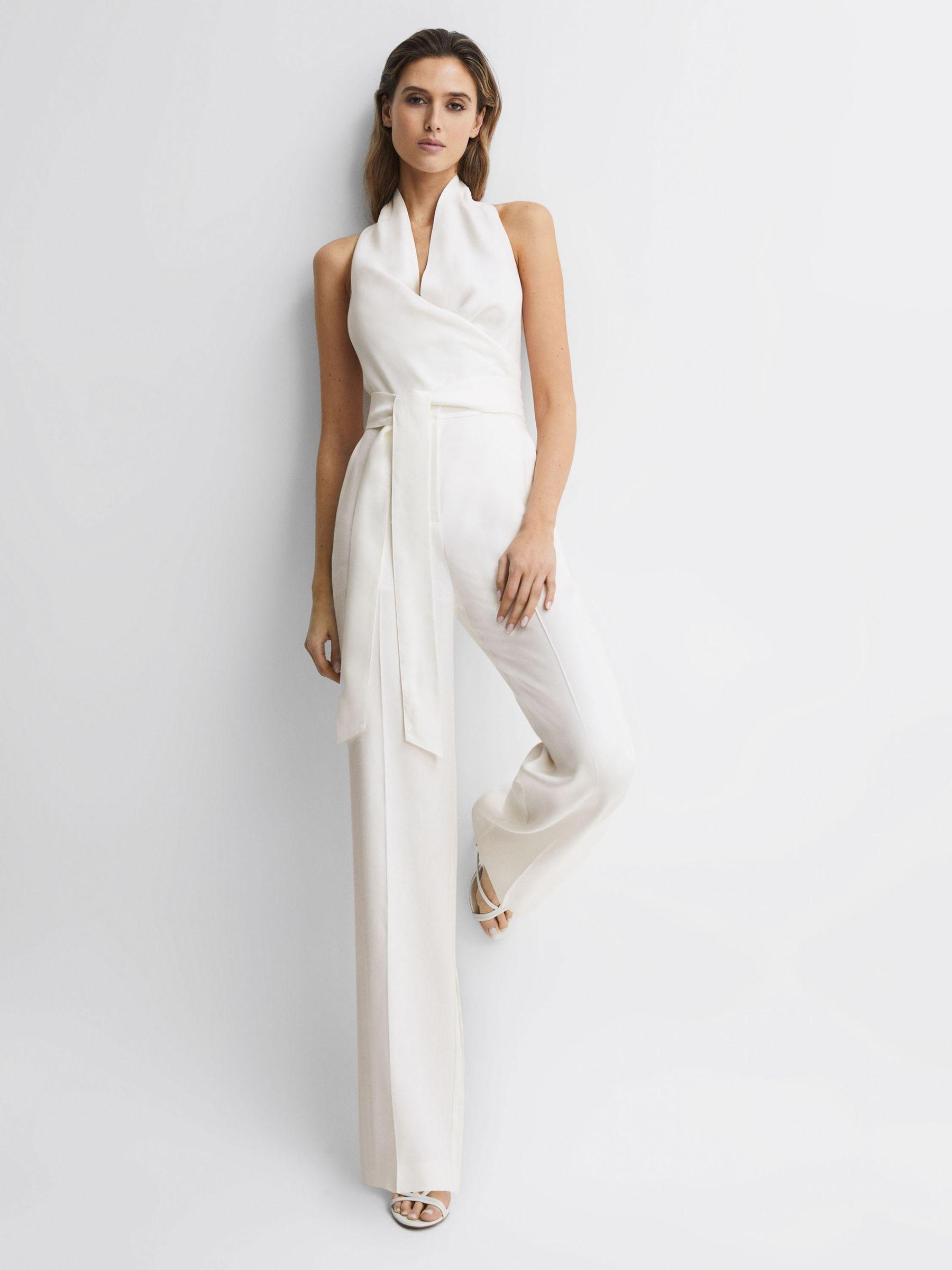 Reiss Carmen Plain Linen Blend Jumpsuit in White | Lyst UK
