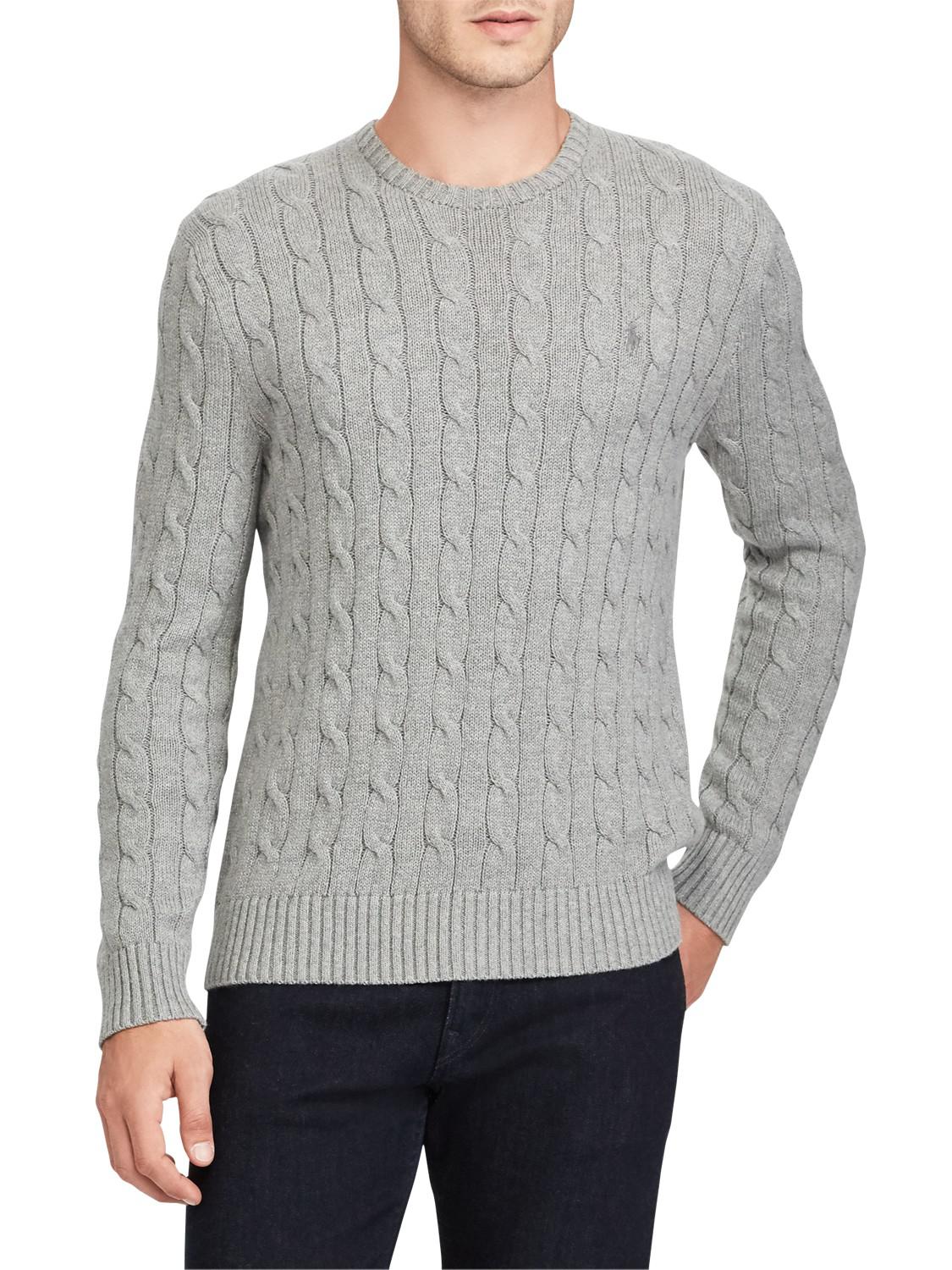 Ralph Lauren Cotton Polo Crew Neck Cable Knit Jumper in Grey for Men - Lyst