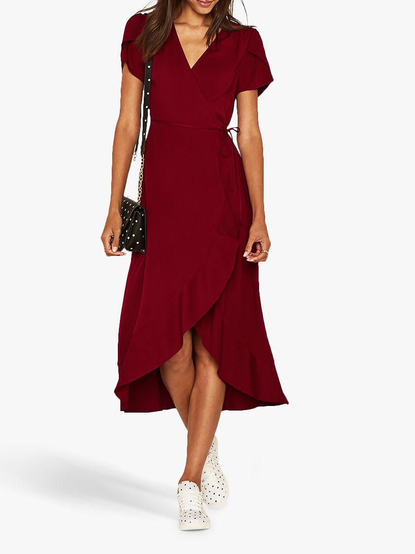 oasis wrap midi dress burgundy