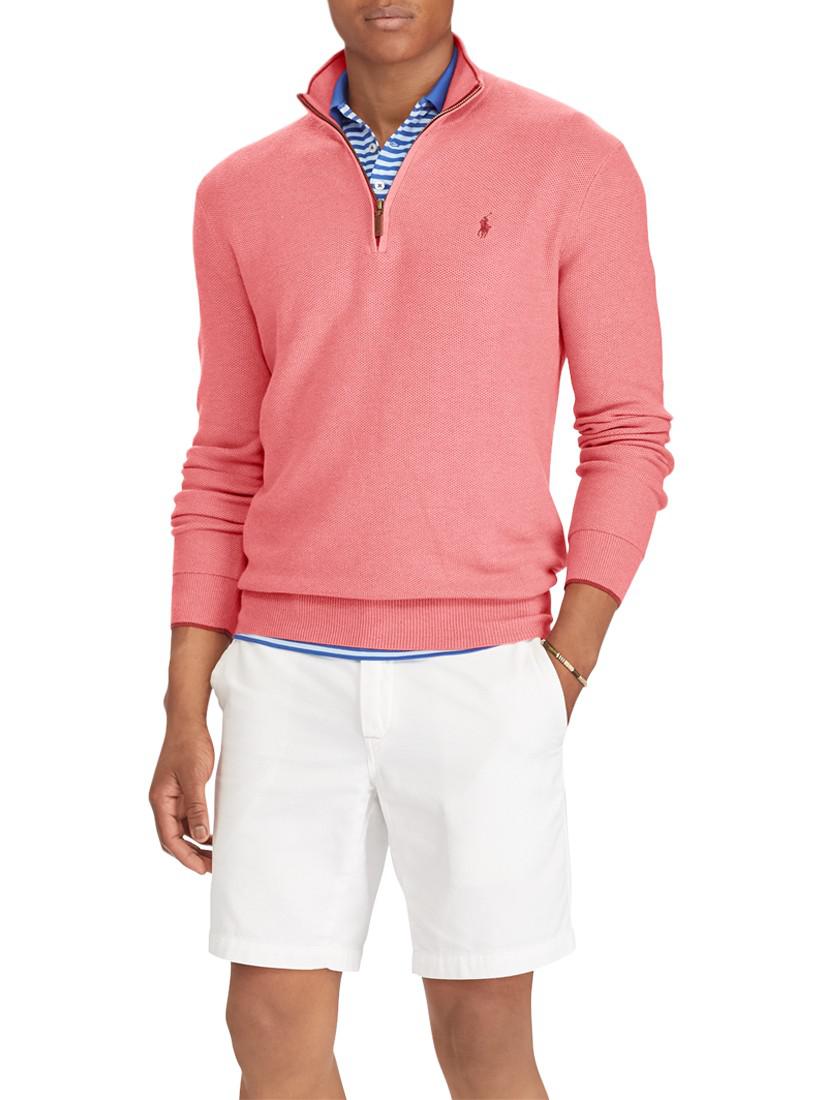 Ralph Lauren Cotton Polo Half Zip Jumper in Salmon (Pink) for Men - Lyst