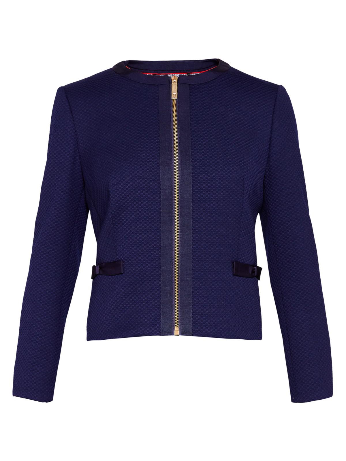 Ted Baker Synthetic Nadae Cropped Bow Detail Jacket in Navy (Blue) - Lyst