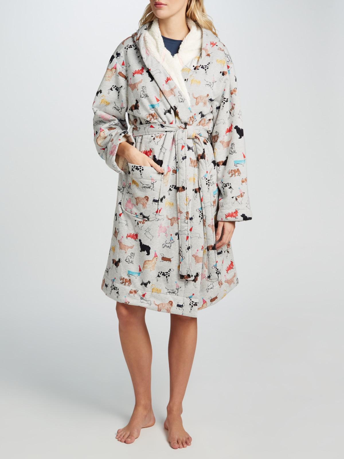 Joules Idlewhile Fluffy Inner Dressing Gown in Grey | Lyst UK
