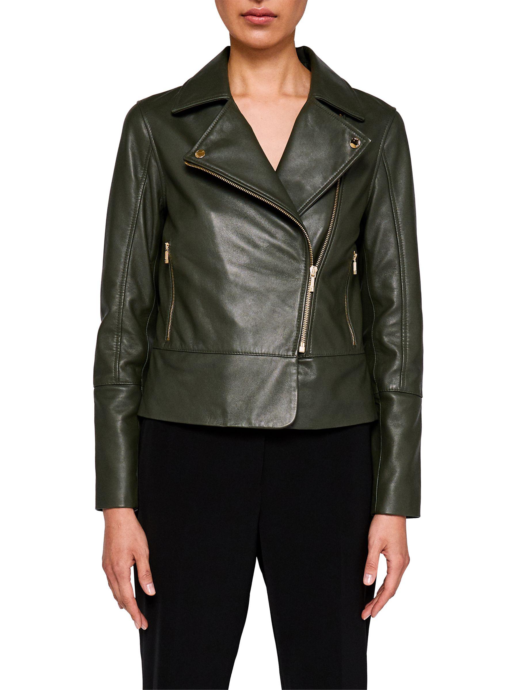 Ted Baker Leather Lizia Minimal Biker Jacket in Dark Green (Green) Lyst