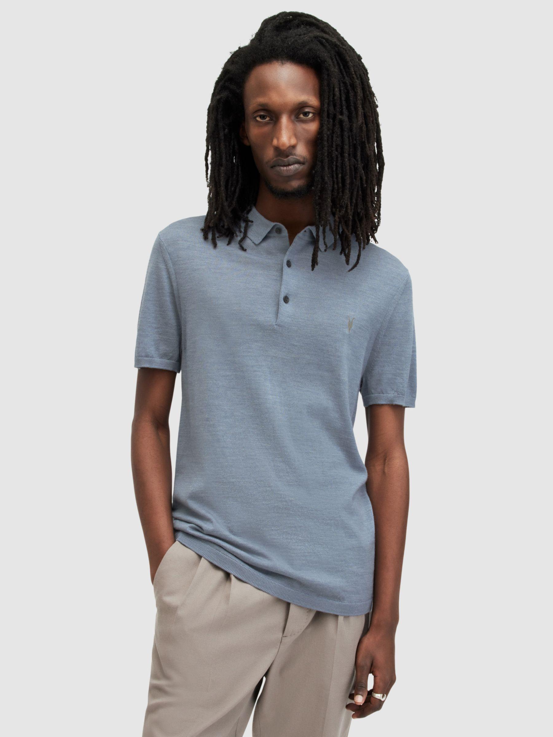 AllSaints Mode Merino Wool Polo Shirt in Blue for Men