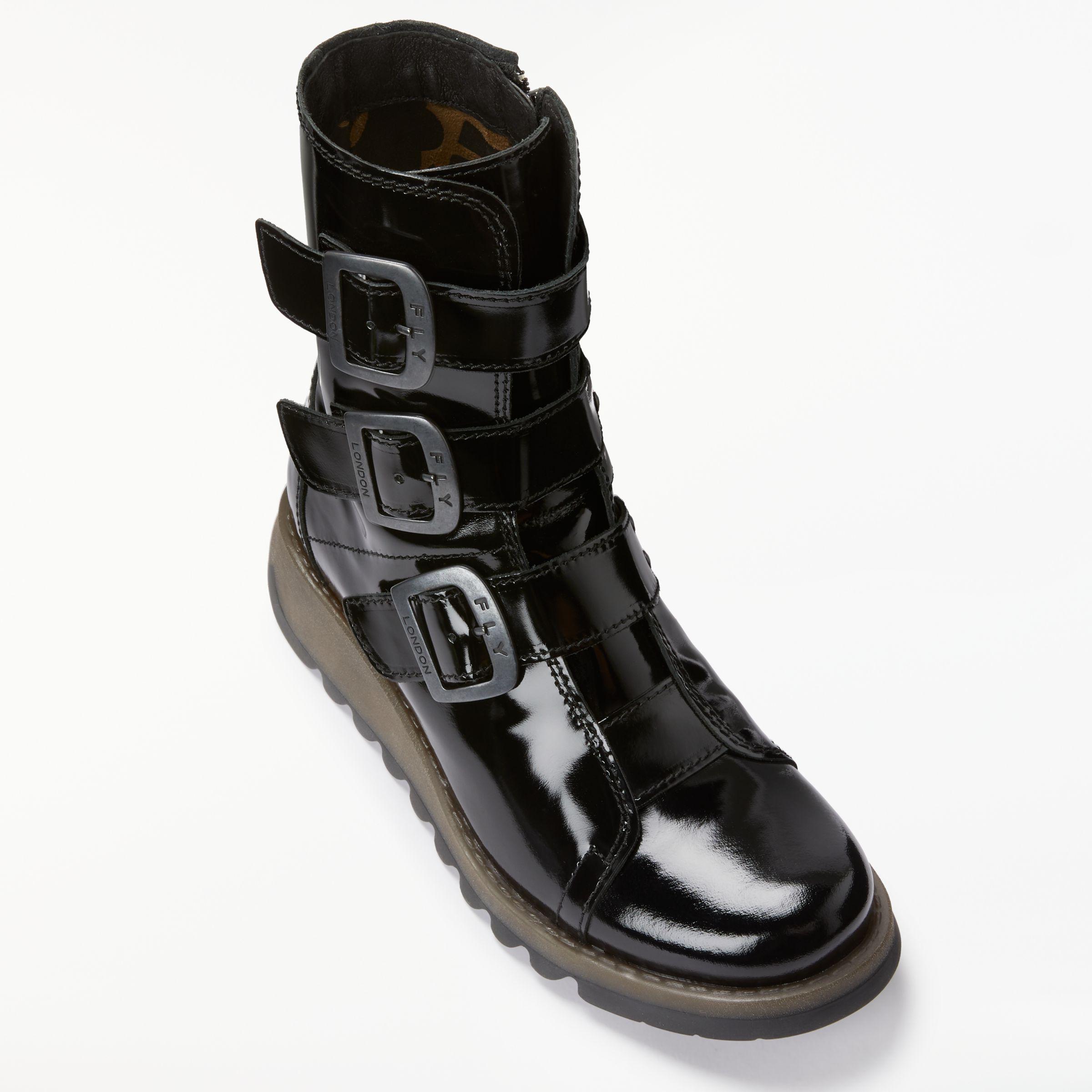 black patent fly boots