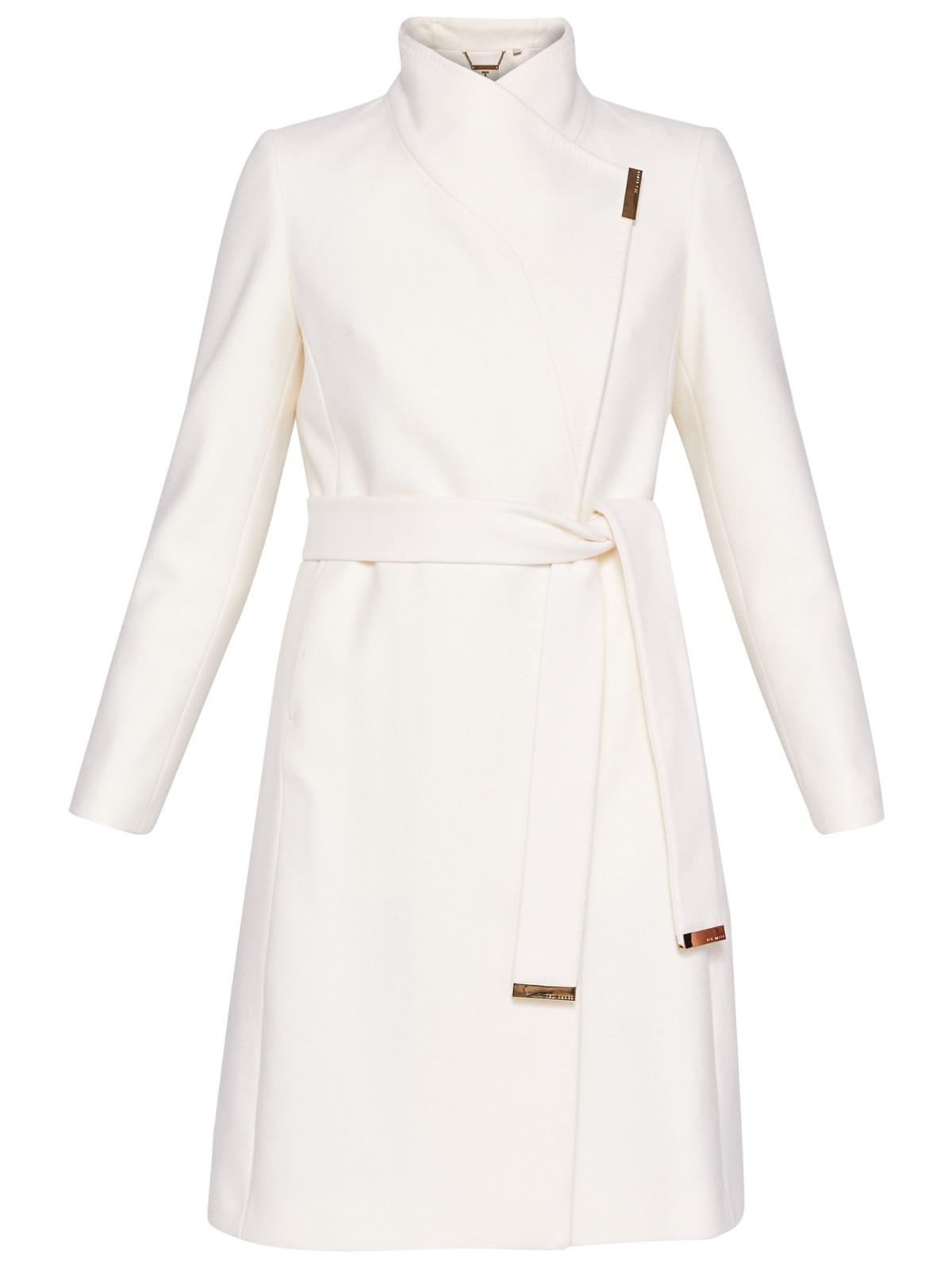 Ted Baker Wool Kikiie Wrap Front Coat in Ivory (White) - Lyst