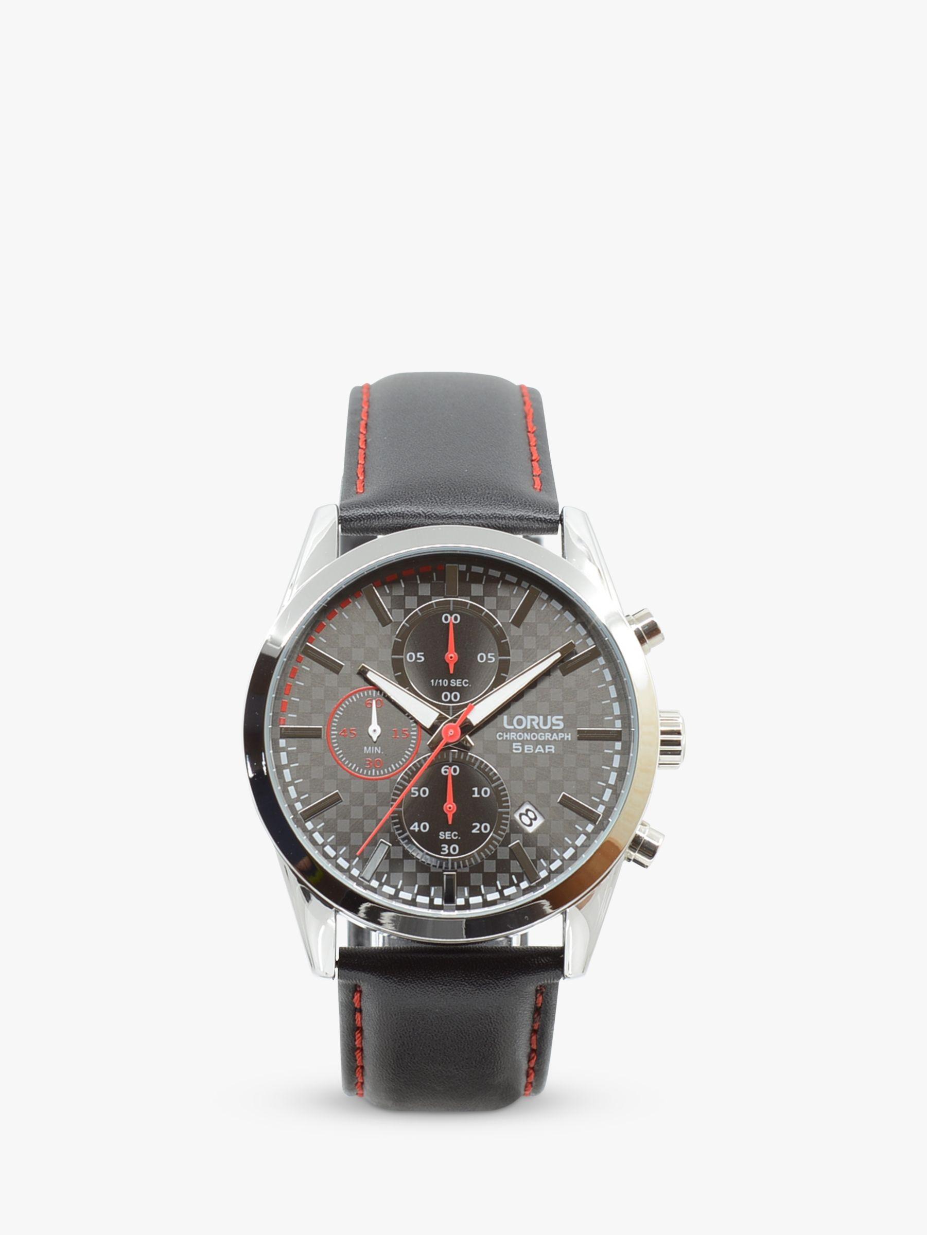Lorus Rm399fx9 Men's Chronograph Date Leather Strap Watch in Black for