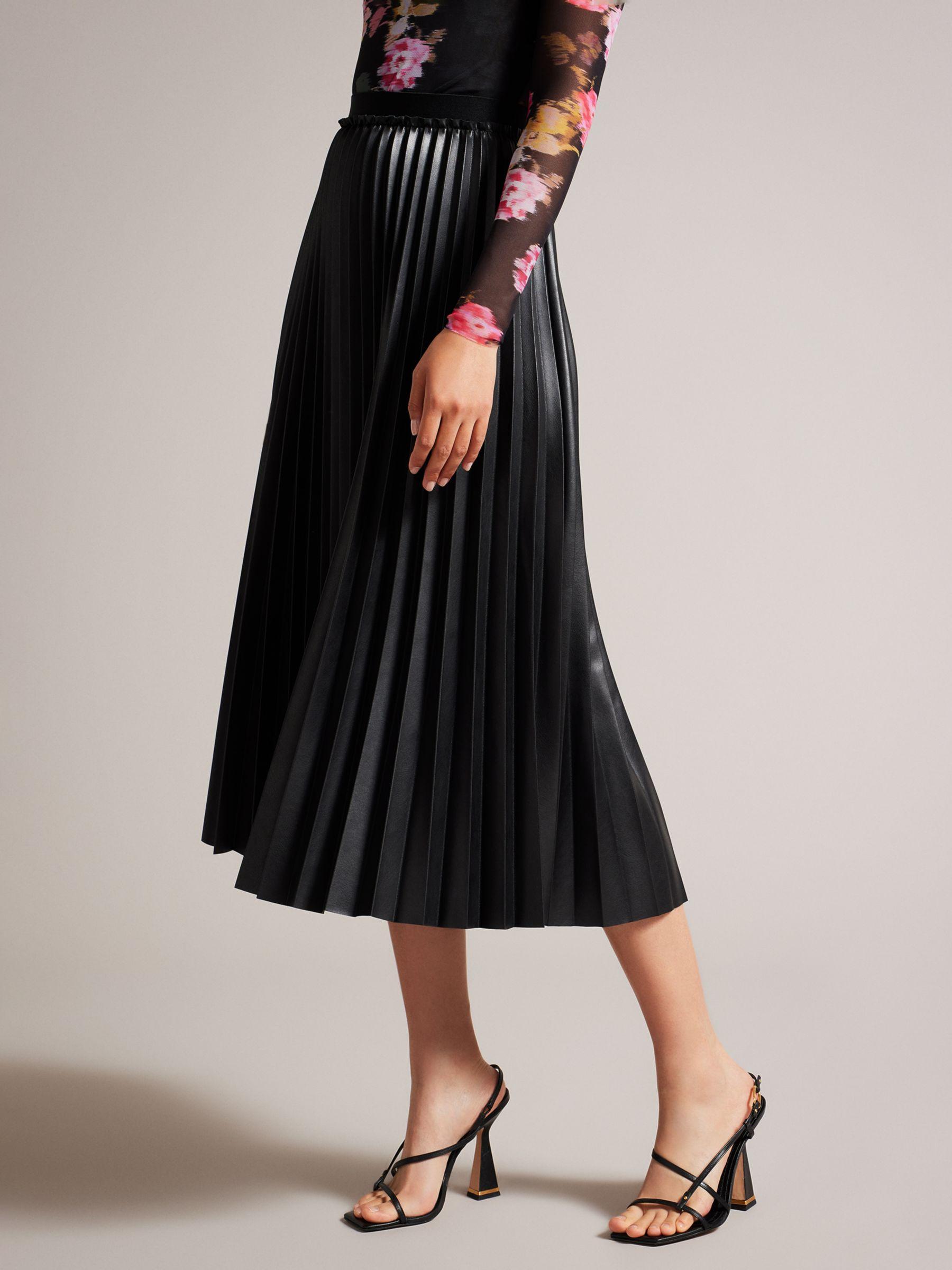 Black silk pleated midi cheap skirt