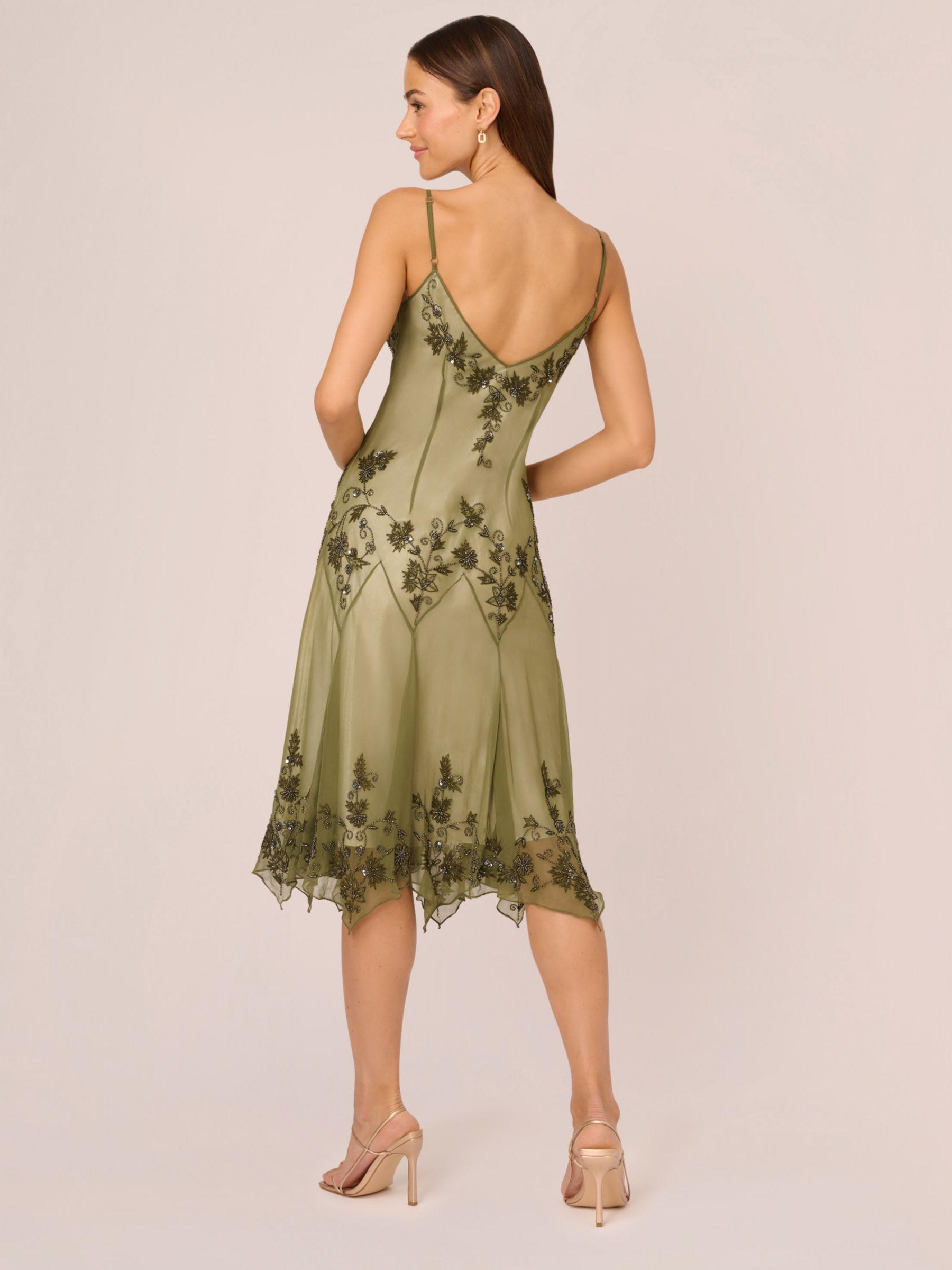 Adrianna Papell Adrianna By Beaded Satin Georgette Dress in Green