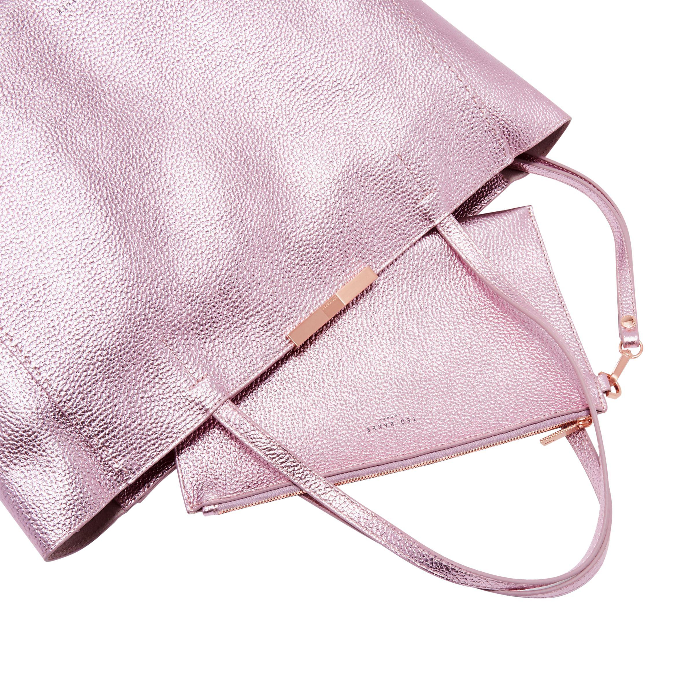 Ted Baker Metallic Leather Soft Grain Shopper Bag in Light Pink (Pink