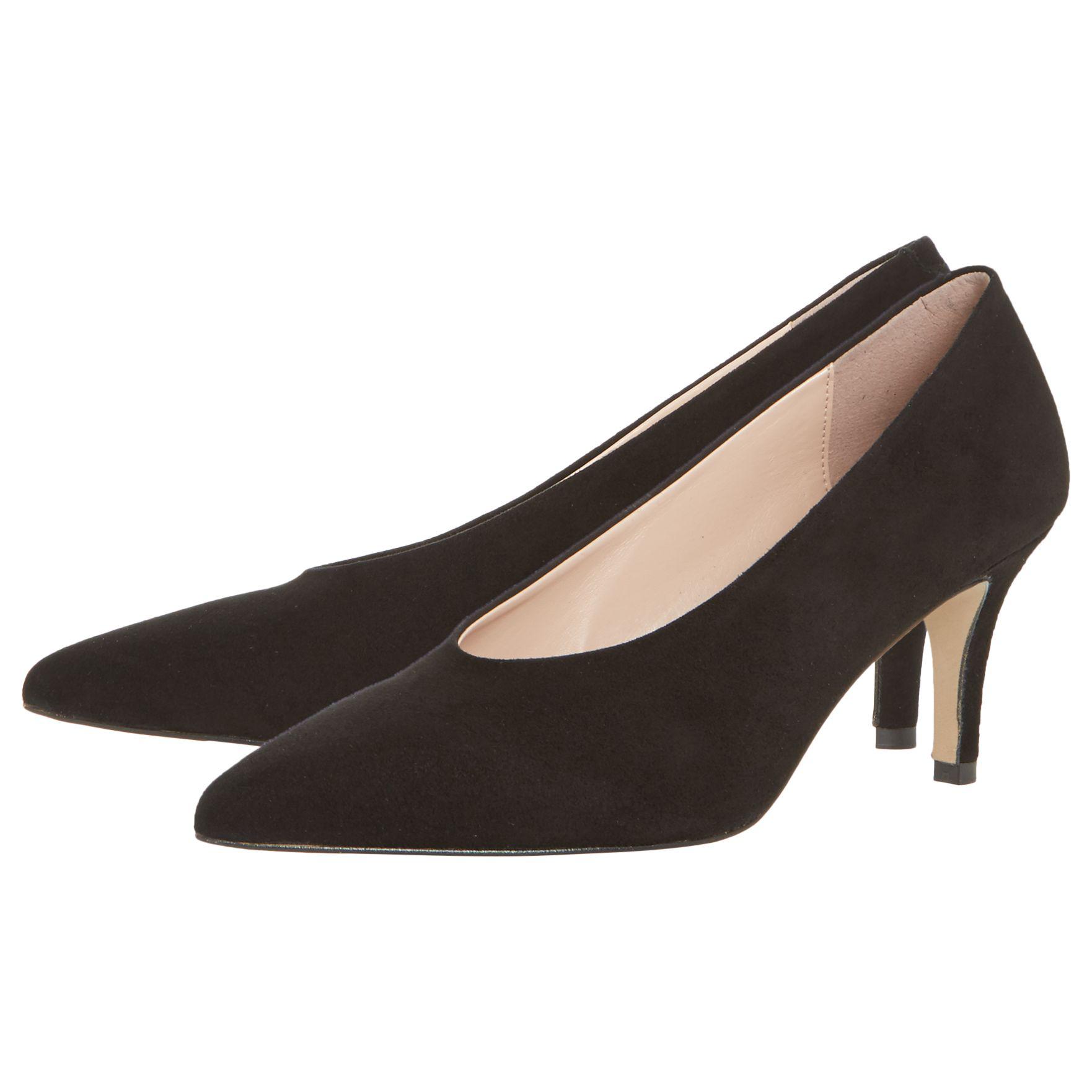 dune black suede court shoes