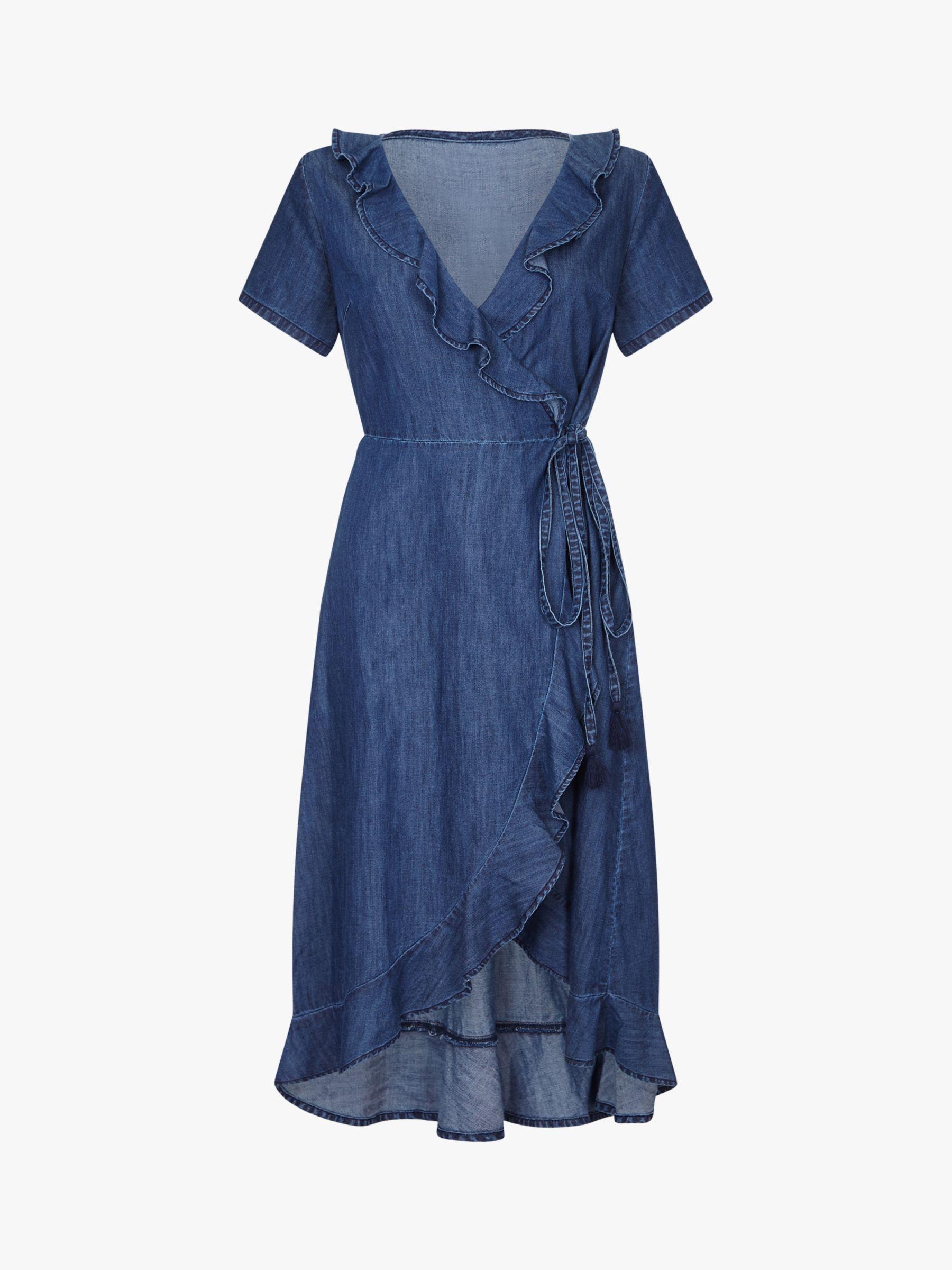 yumi frill wrap denim dress