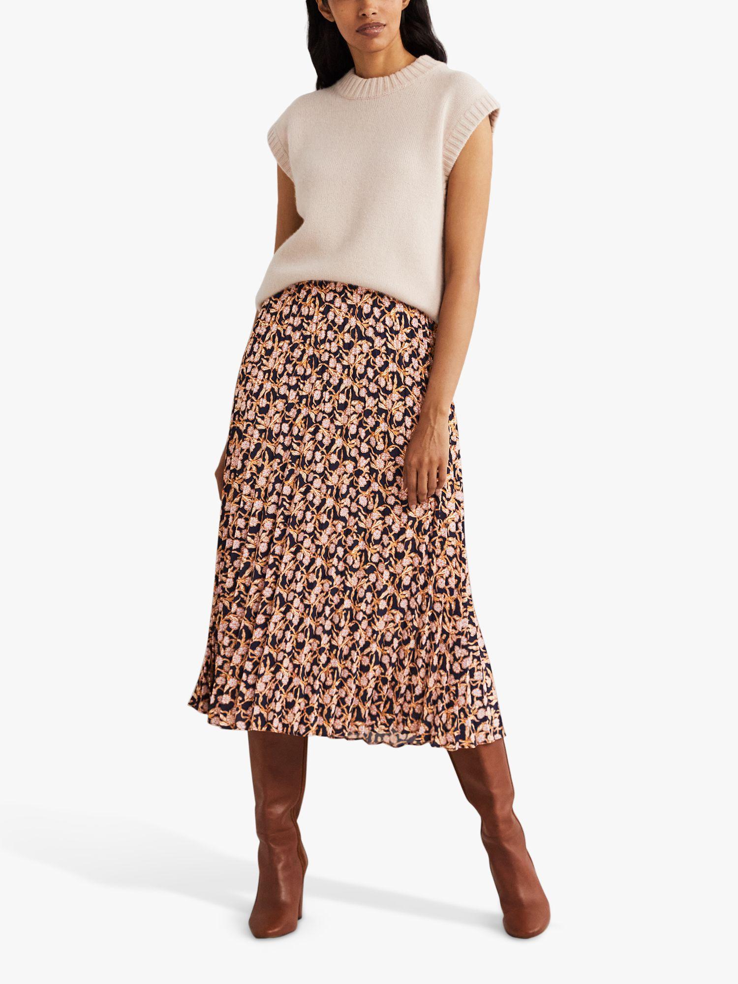 Boden Petal Vine Pleated Crepe Midi Skirt | Lyst UK