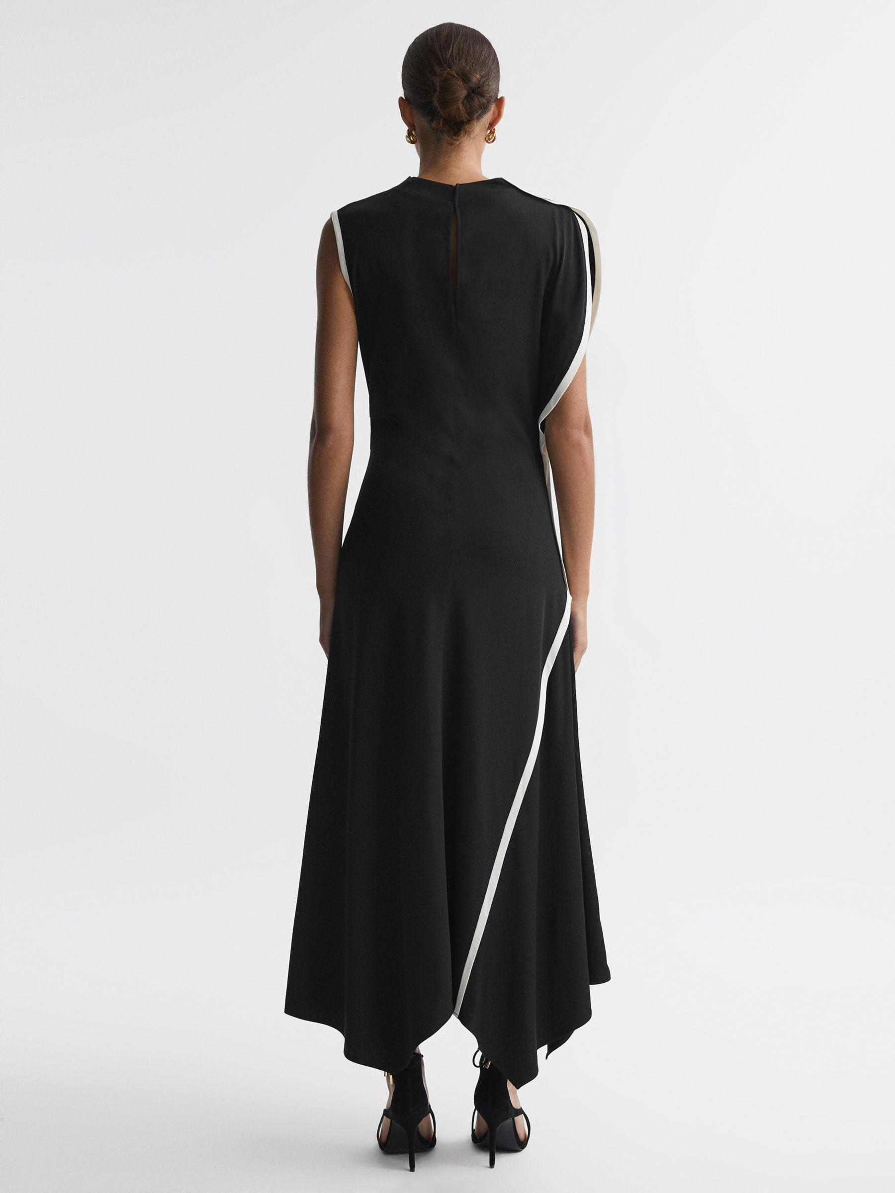 Reiss Klein Asymmetric Contrast Trim Midi Dress in White Lyst UK