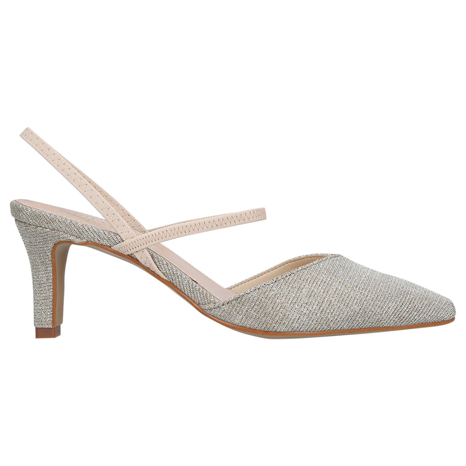 silver open toe kitten heels