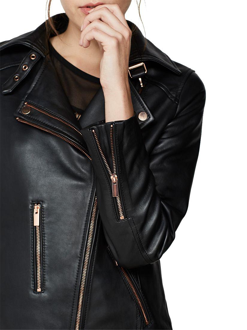 John Lewis Mint Velvet Bordeaux Leather Zip Biker Jacket In