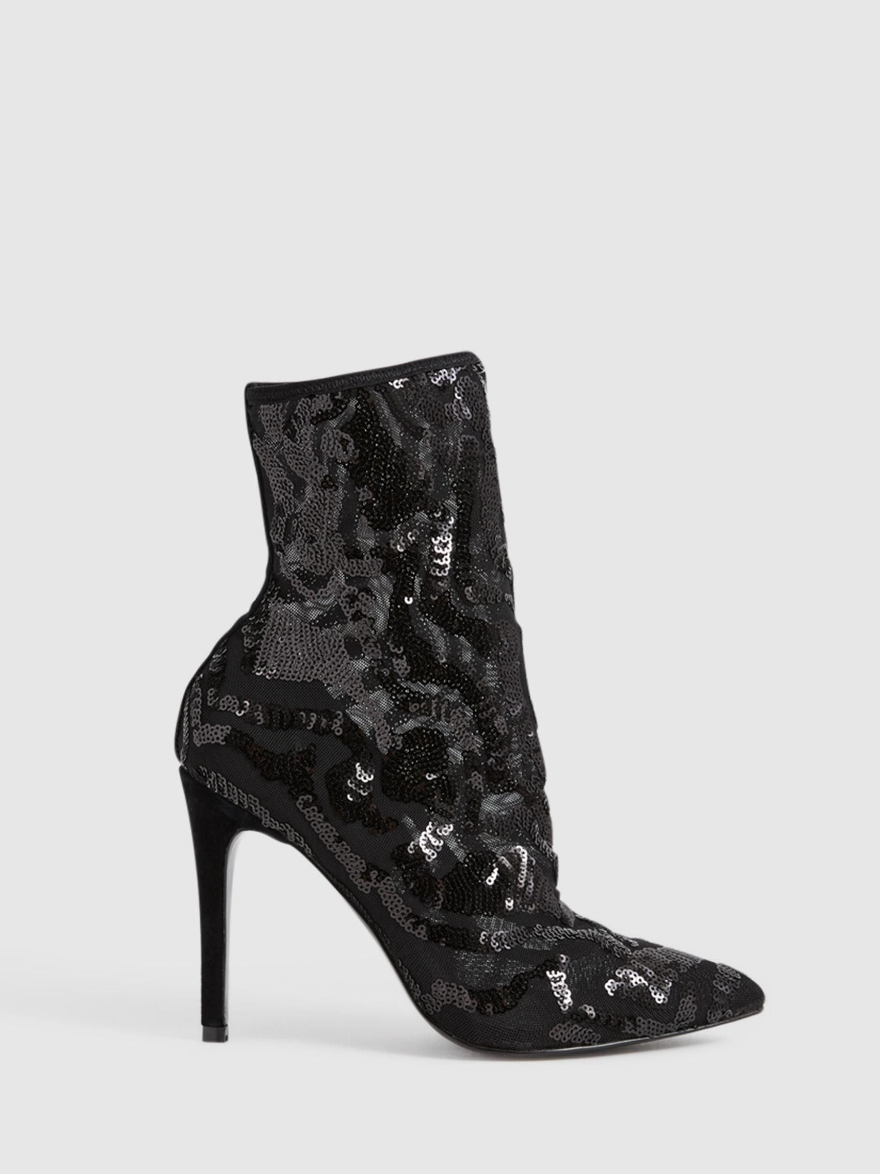 Reiss Danika Sequin Heeled Sock Boots in Black Lyst UK