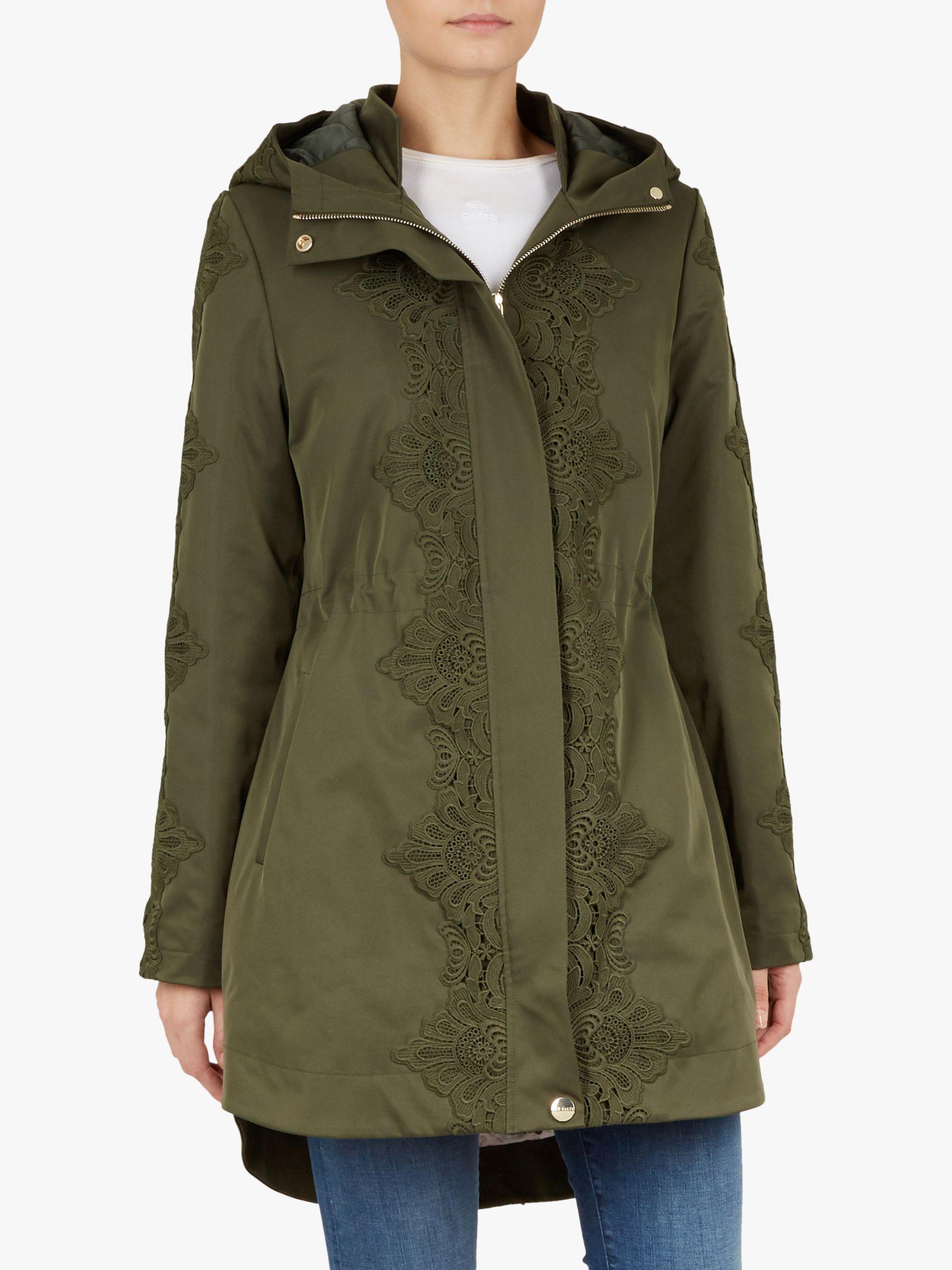 Ted Baker Lace Detail Parka Coat in Green | Lyst UK