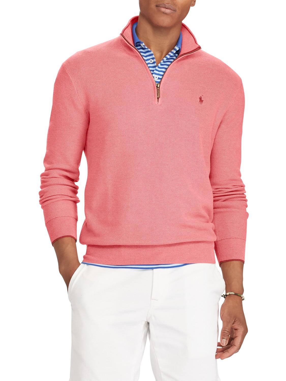 Ralph Lauren Cotton Polo Half Zip Jumper in Salmon (Pink) for Men - Lyst