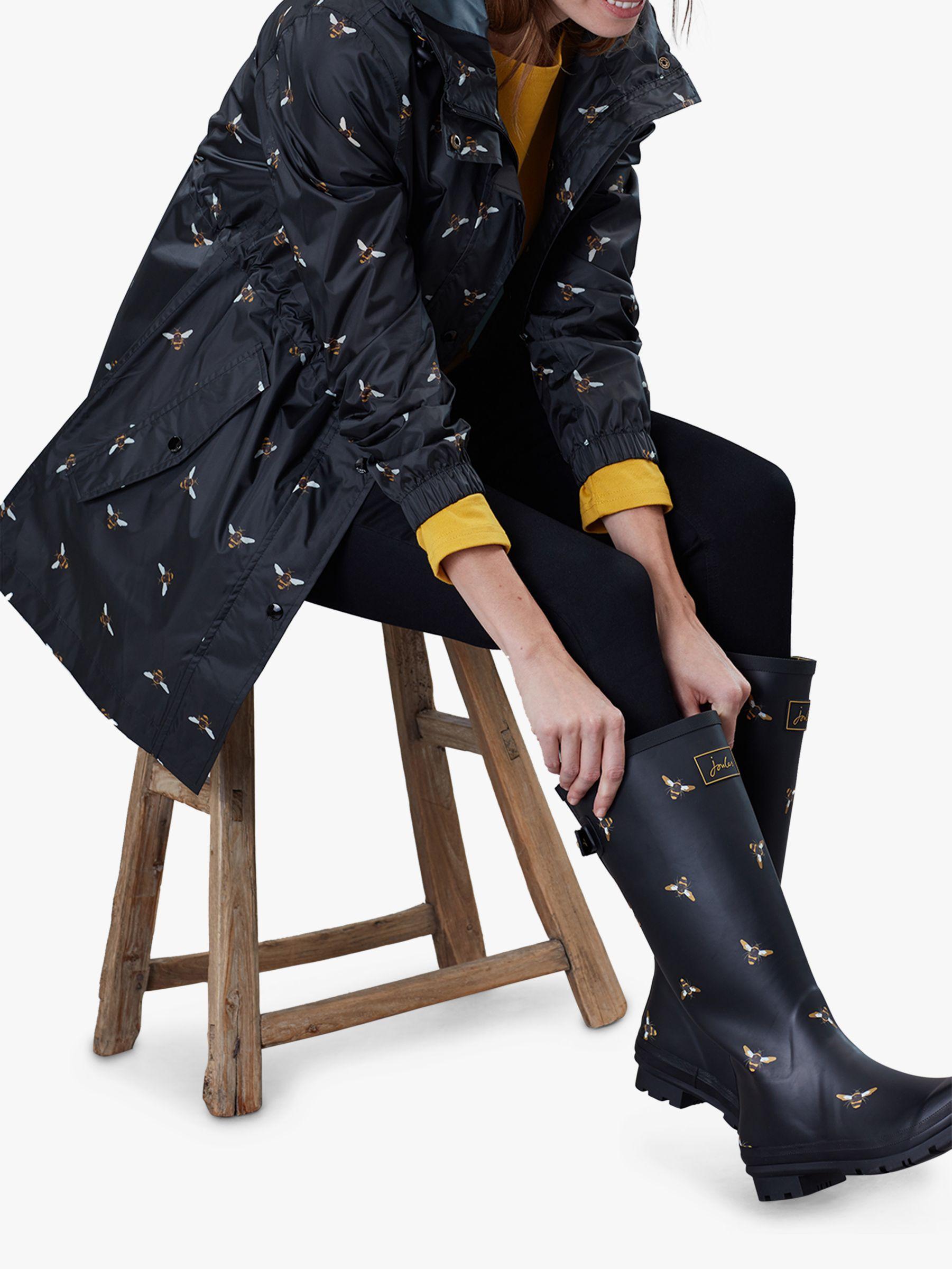 Joules Synthetic Golightly Packaway Waterproof Bee Print Parka Coat in