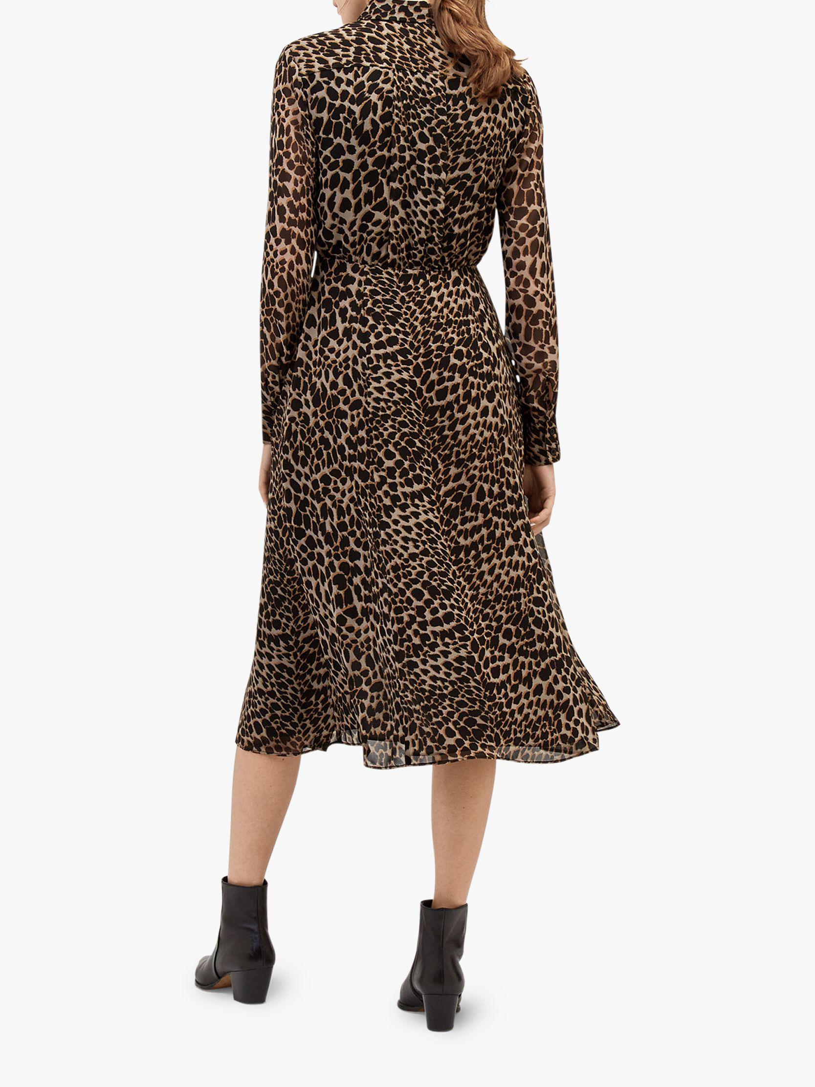 warehouse leopard print midi shirt dress