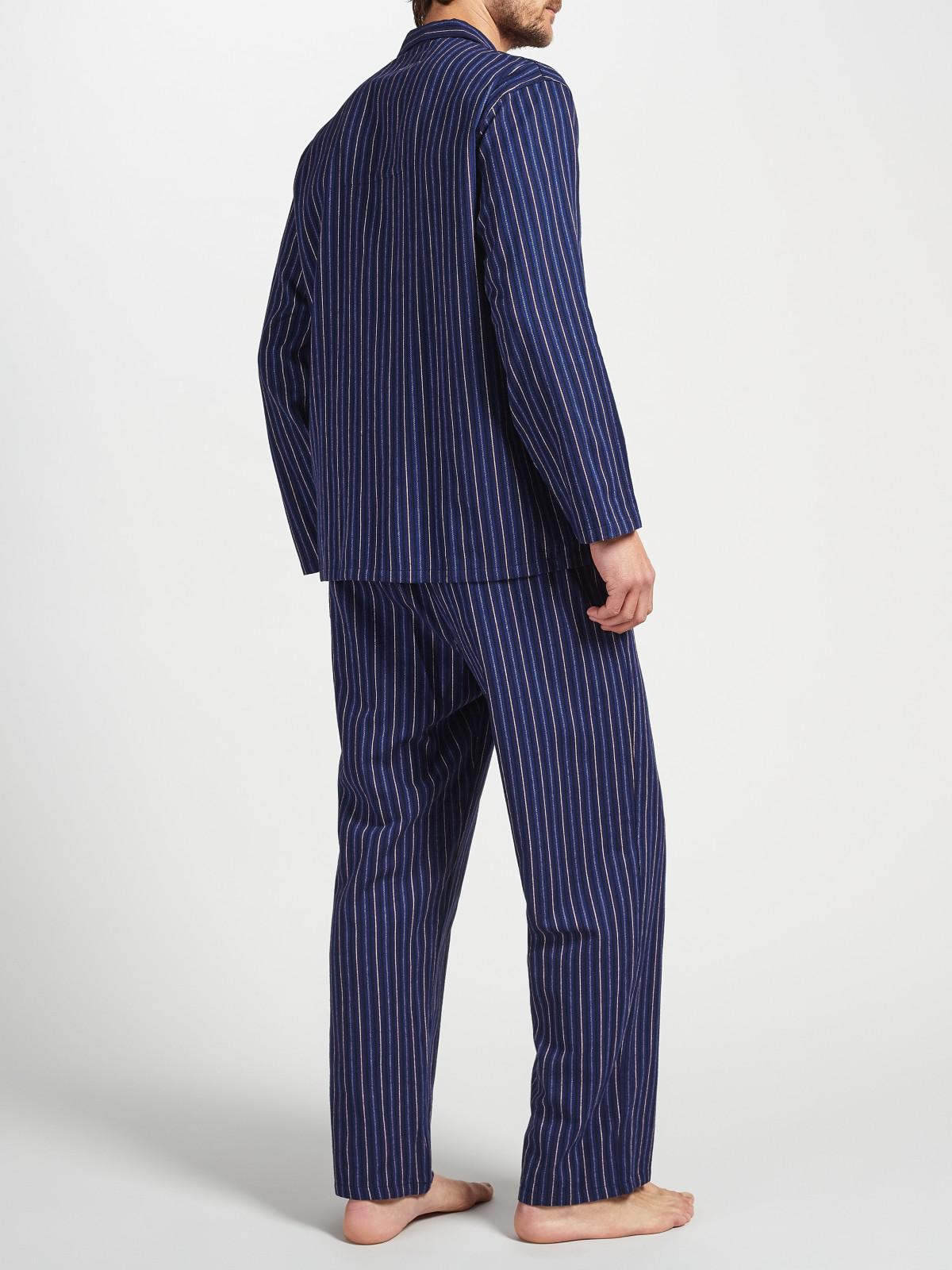 John Lewis Herringbone Stripe Brushed Cotton Pyjamas in Navy (Blue) for