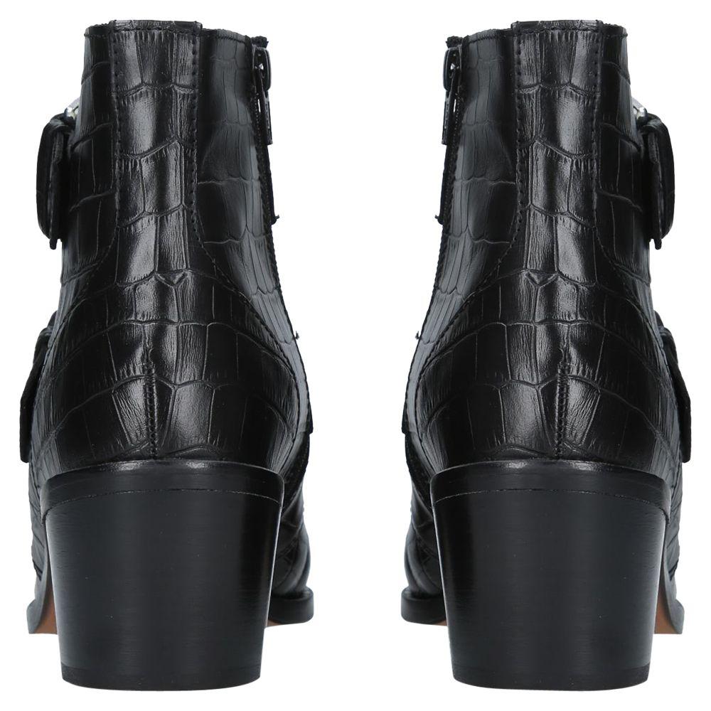 kurt geiger denny black croc effect black ankle boots with buckle detail