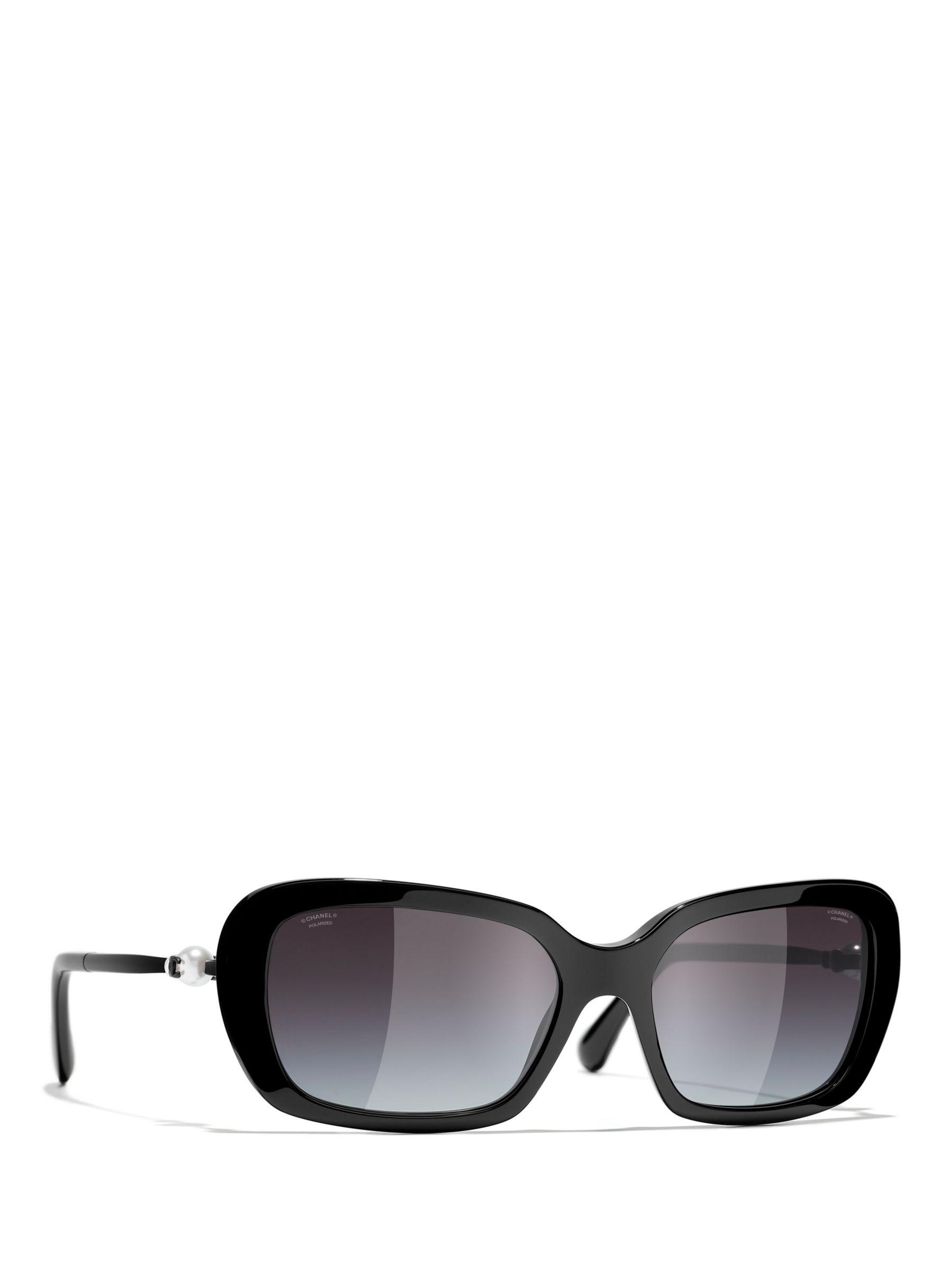 CHANEL Rectangular Sunglasses CH5447 Black/Grey at John Lewis & Partners