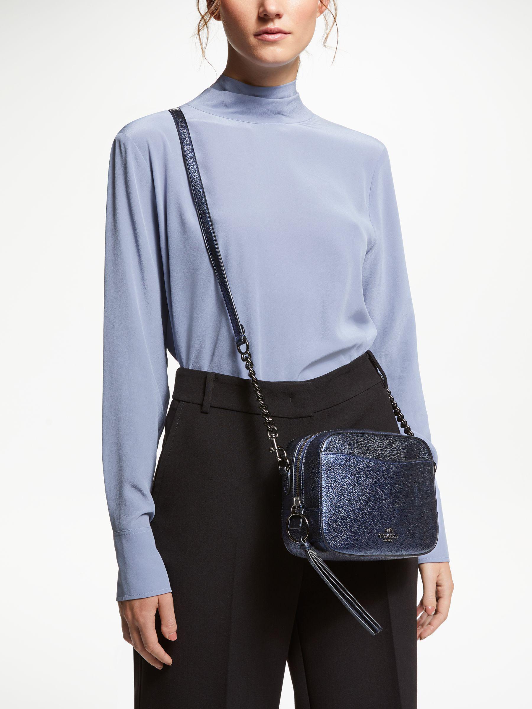 coach metallic blue camera bag