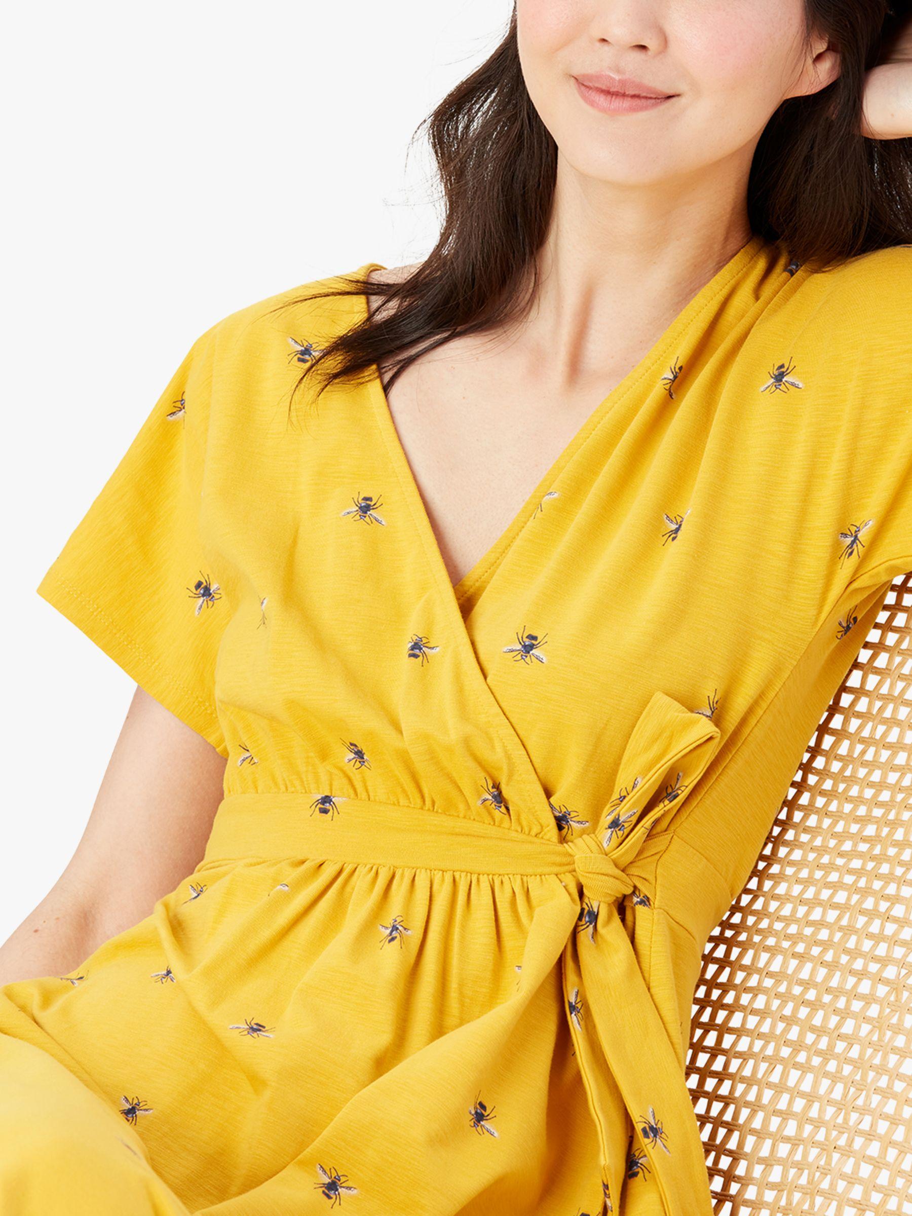 Joules Cotton Riley Bee Print Wrap Dress in Yellow - Lyst