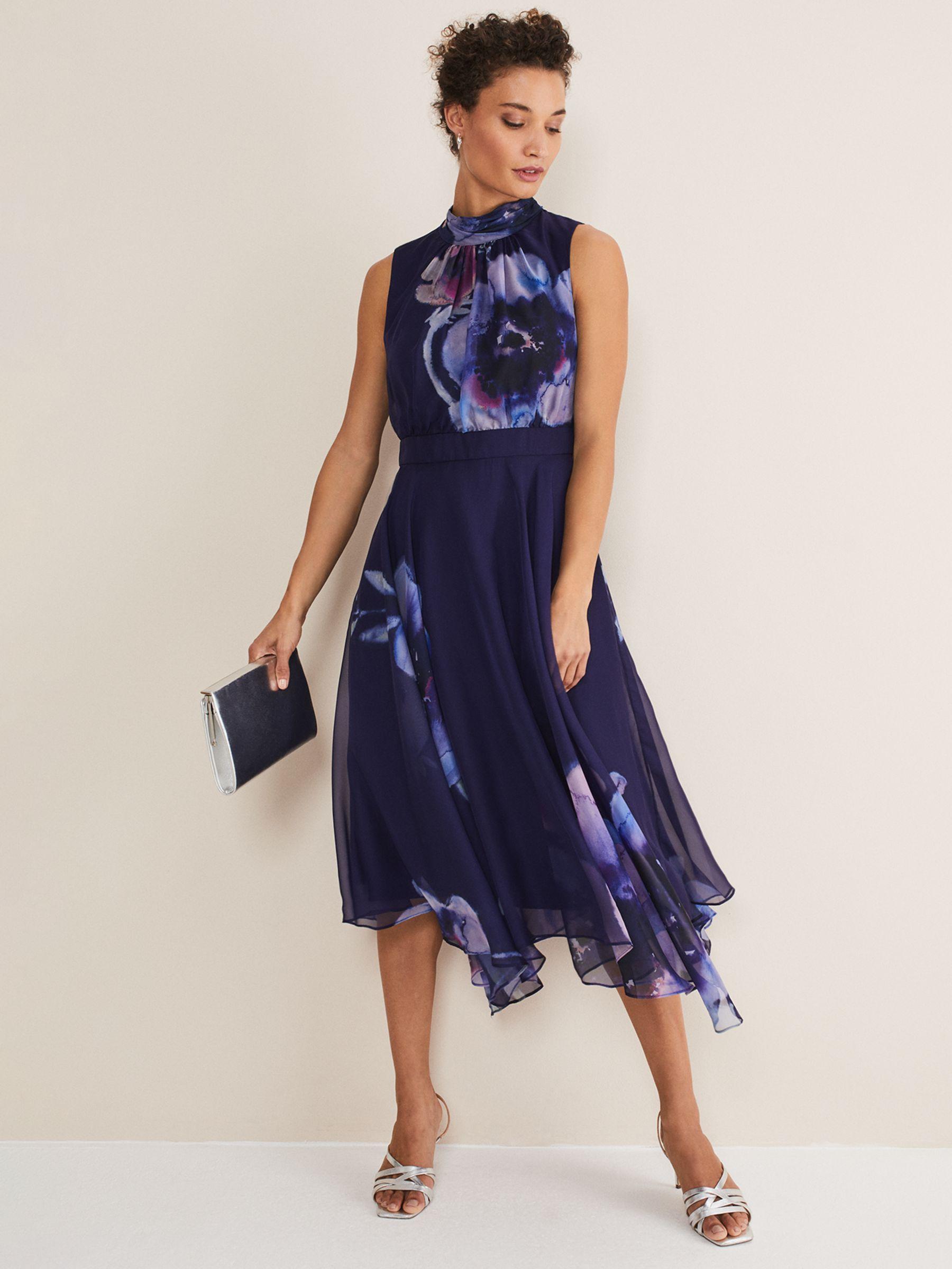 Phase Eight Lucinda Asymmetric Hem Floral Midi Dress in Blue | Lyst UK