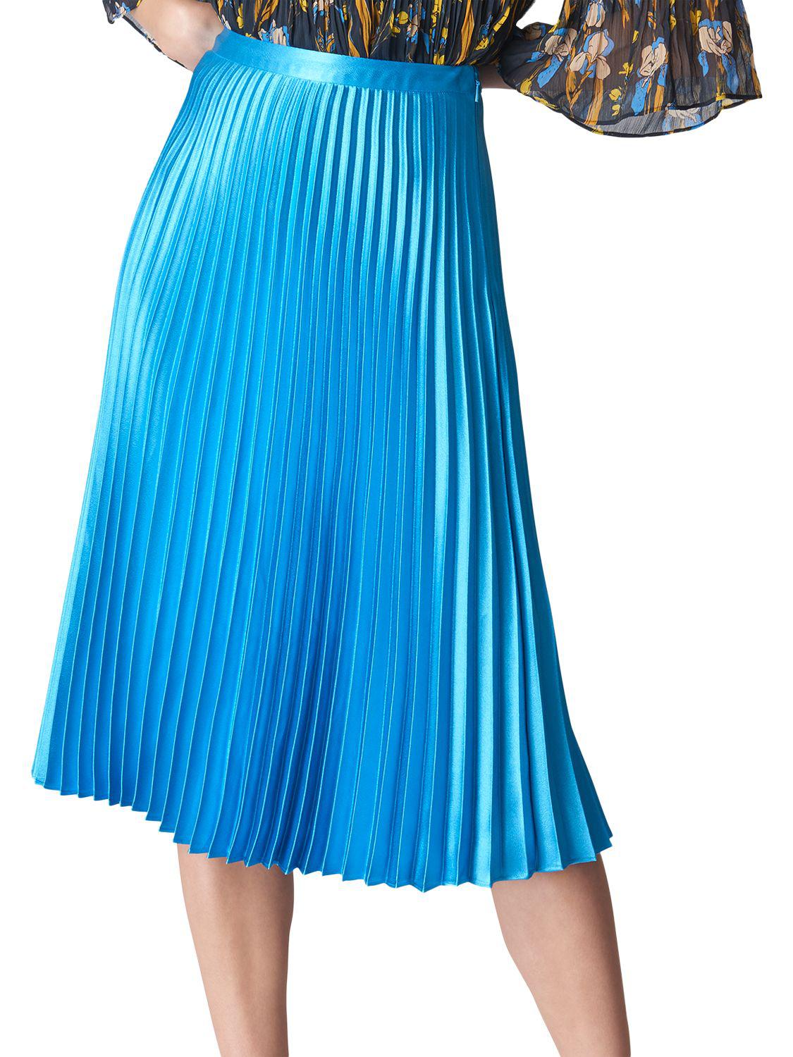 Whistles Pleated Satin Skirt in Turquoise (Blue) Lyst