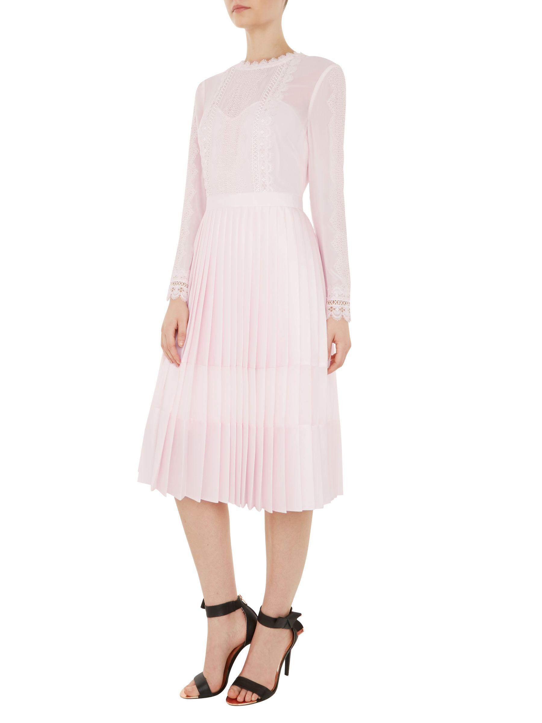 Ted Baker Satin Looez Lace Trim Dress in Pink Nude (Pink) Lyst