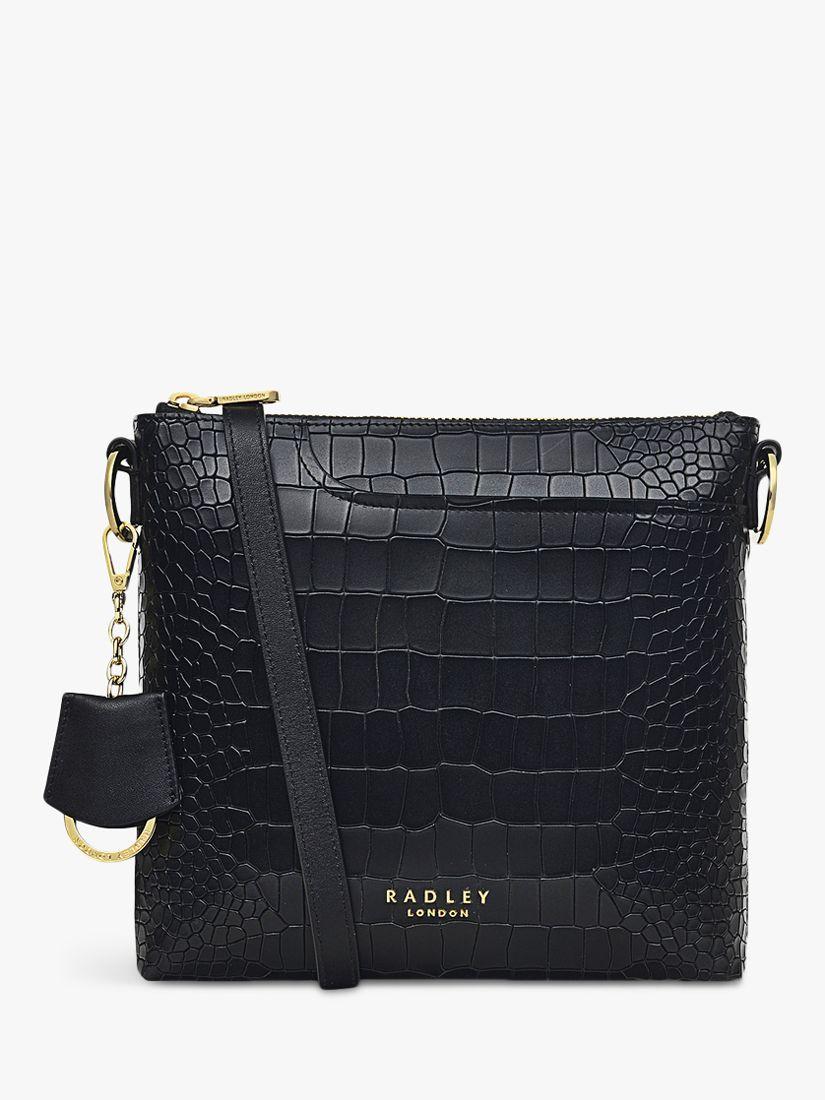 Radley Pockets 2.0 Small Faux Croc Leather Cross Body Bag in Black
