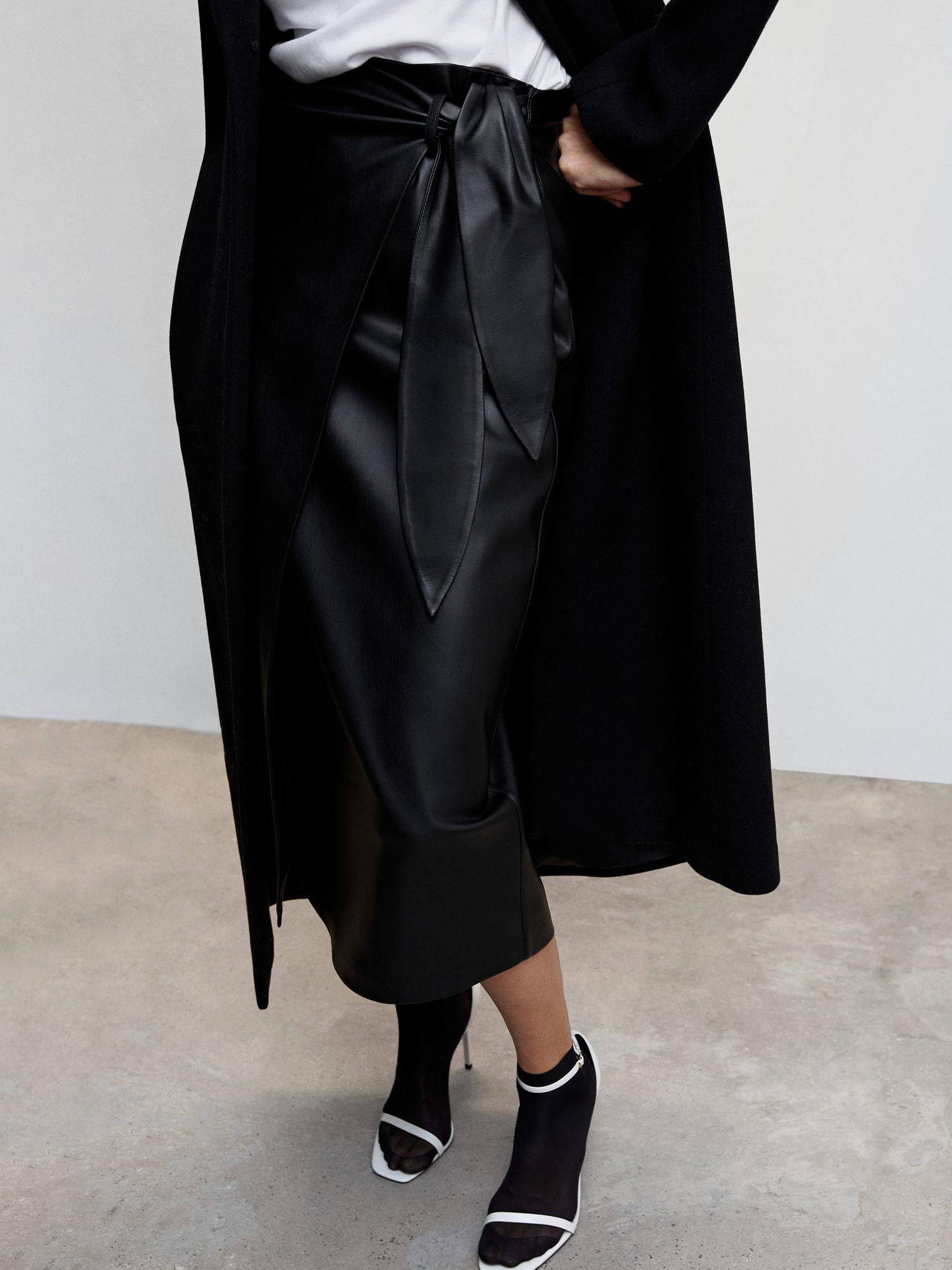 Mango Curve Leather Effect Wrap Midi Skirt in Black Lyst UK