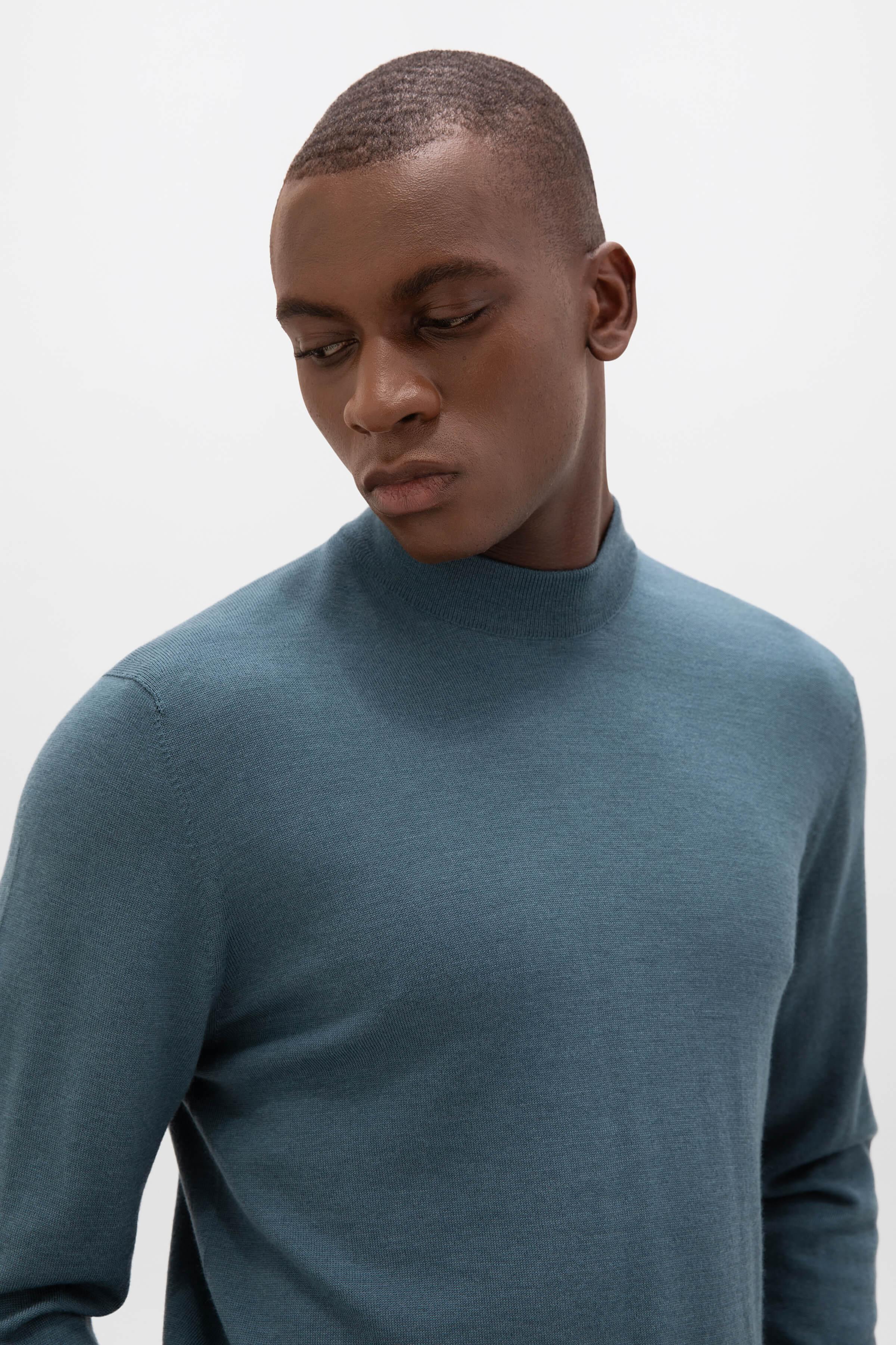 Mock Turtle Turtleneck Sweater In Merino Wool Crew Neck Mens Mock