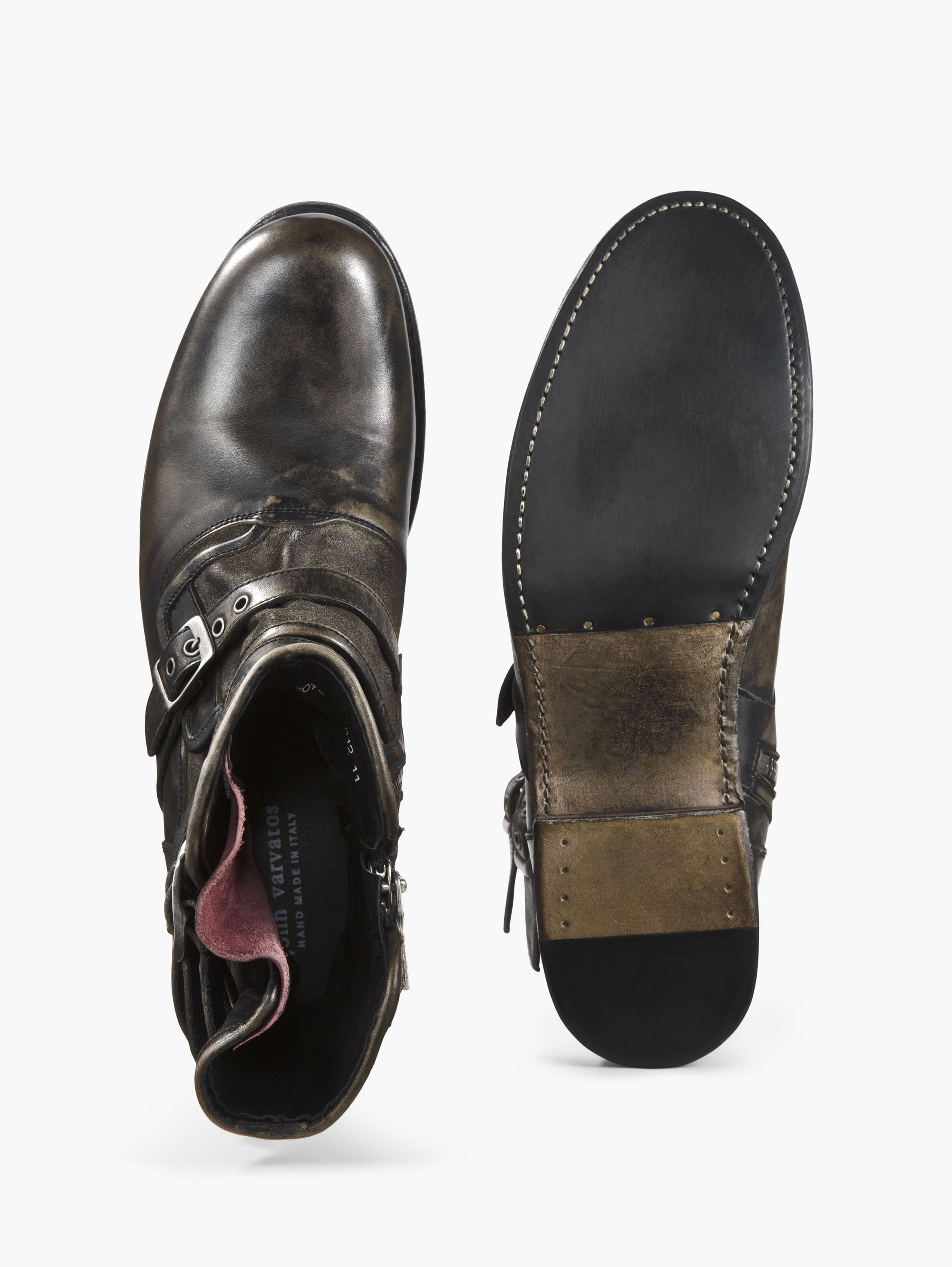 John Varvatos Leather Engineer Triple Buckle Boots in Charcoal (Gray