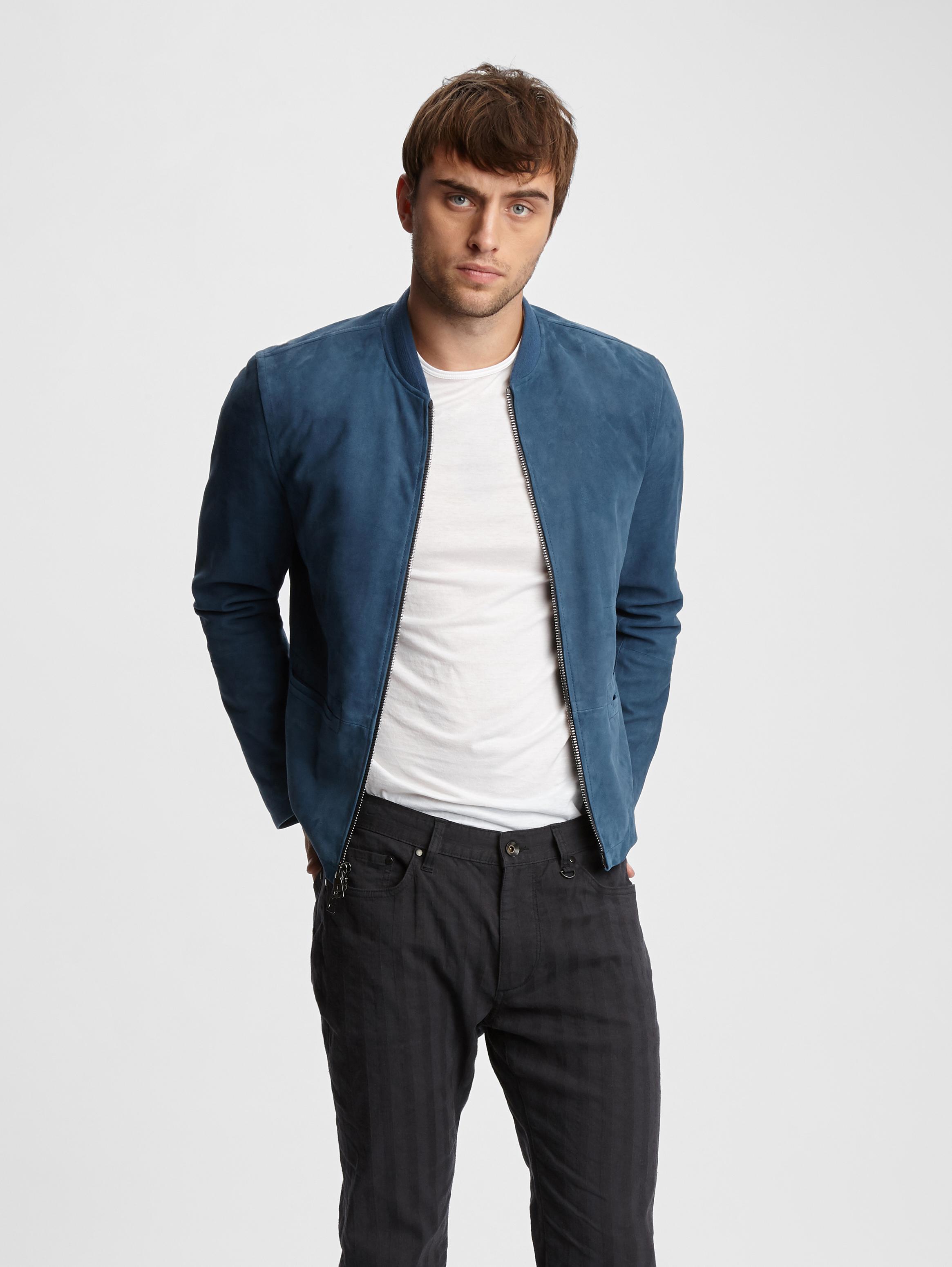 John Varvatos Suede Zip Front Jacket in Blue for Men Lyst