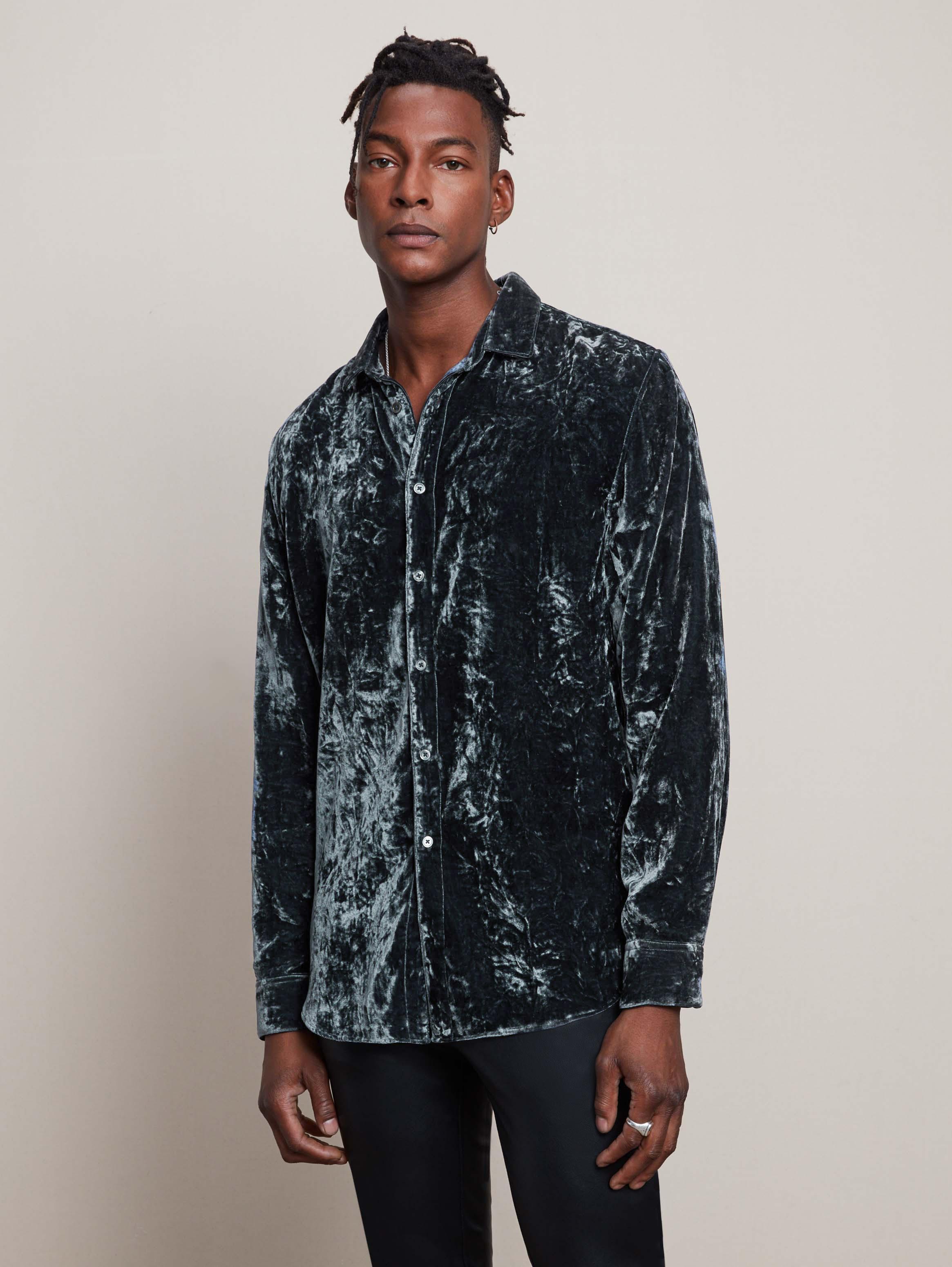 navy blue velvet shirt