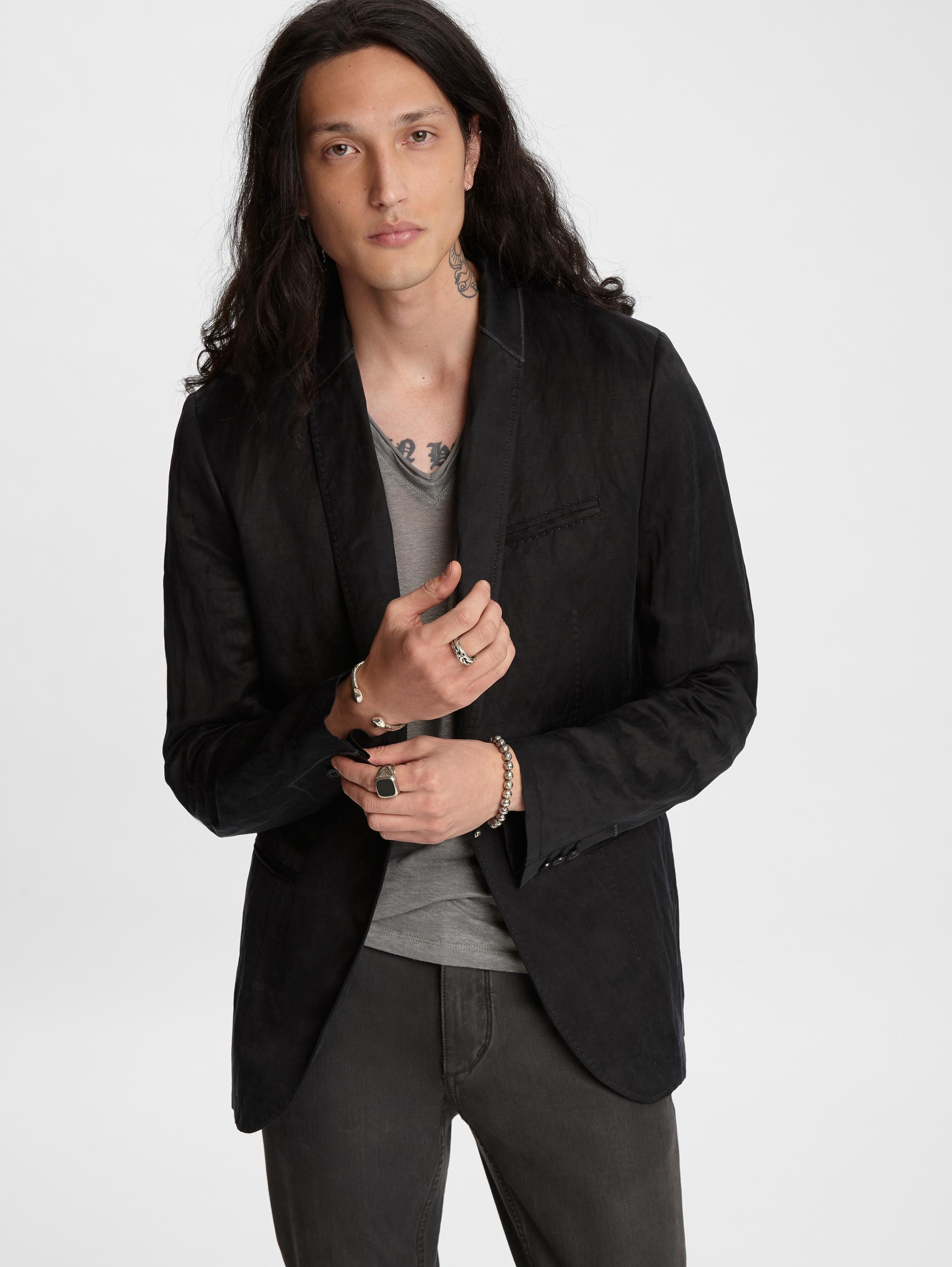 John Varvatos Linen Shawl Collar Jacket in Black for Men Lyst